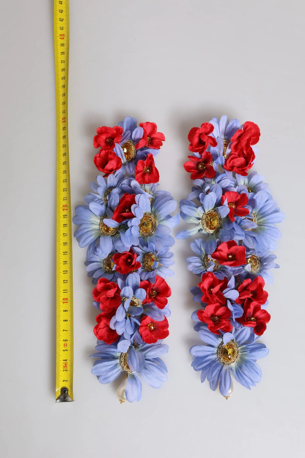 Dolce & Gabbana Gold Tone Brass Floral Crystal Clip On Dangling Earrings - Earrings