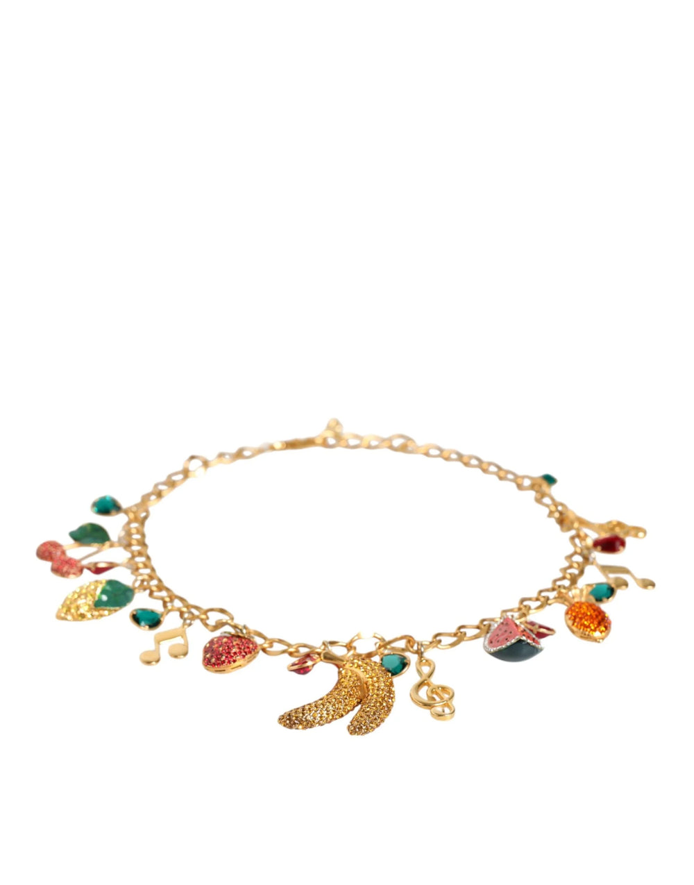 Dolce & Gabbana Gold Tone Brass Fruity Crystal Embellished Waist Chain Belt - Belts