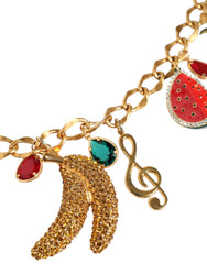 Dolce & Gabbana Gold Tone Brass Fruity Crystal Embellished Waist Chain Belt - Belts