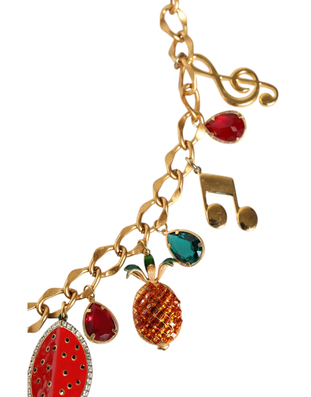 Dolce & Gabbana Gold Tone Brass Fruity Crystal Embellished Waist Chain Belt - Belts