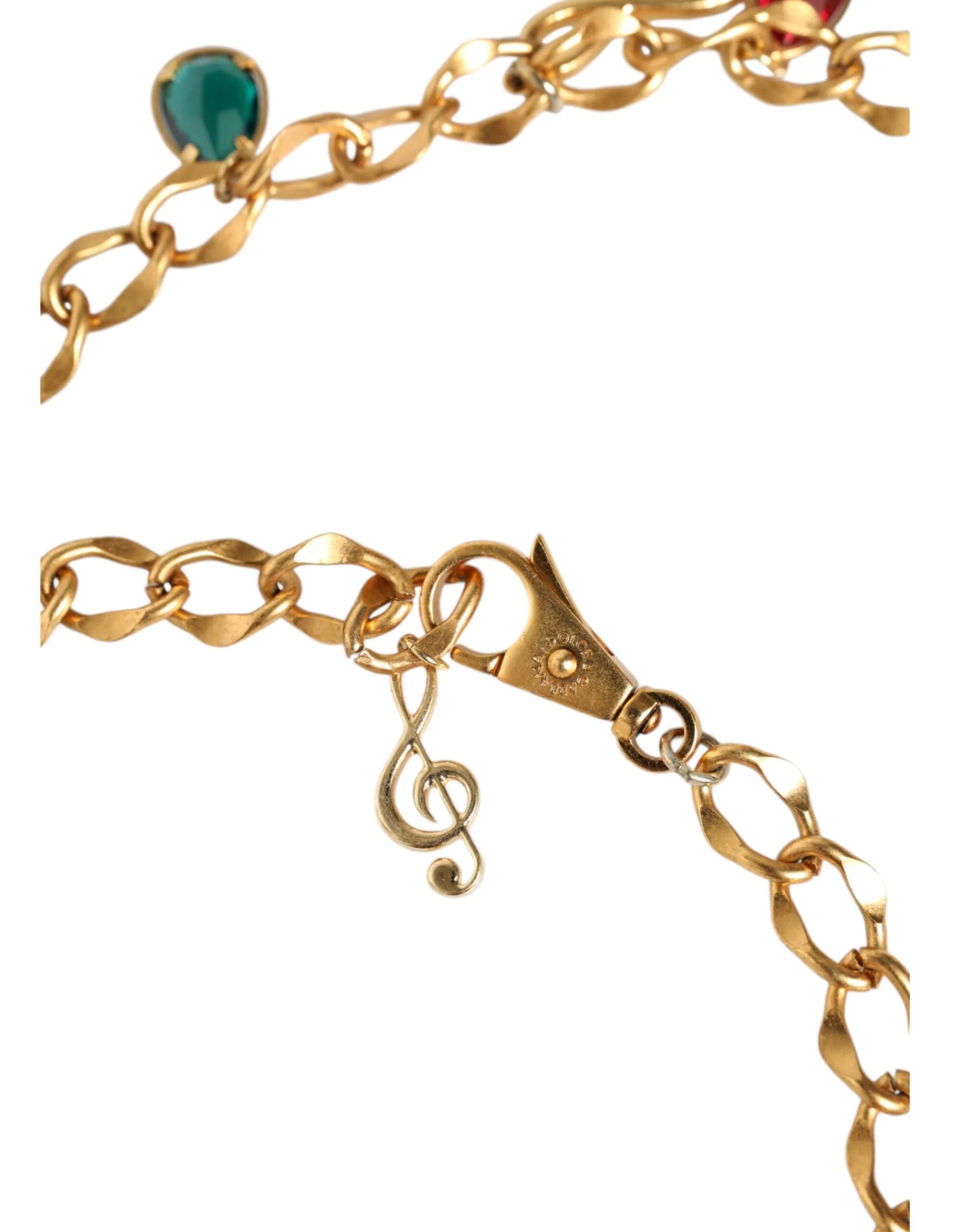 Dolce & Gabbana Gold Tone Brass Fruity Crystal Embellished Waist Chain Belt - Belts
