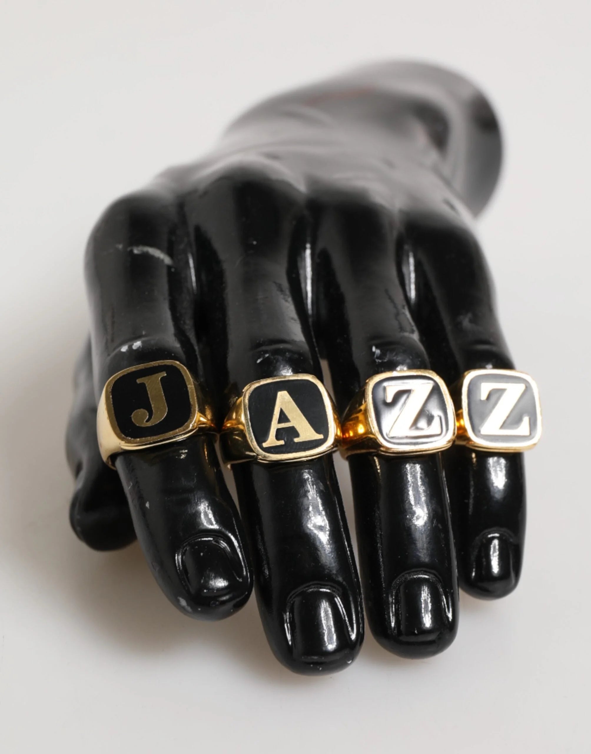 Dolce & Gabbana Gold Tone Brass JAZZ Letter Set 4 Pieces Adjustable Ring - Rings