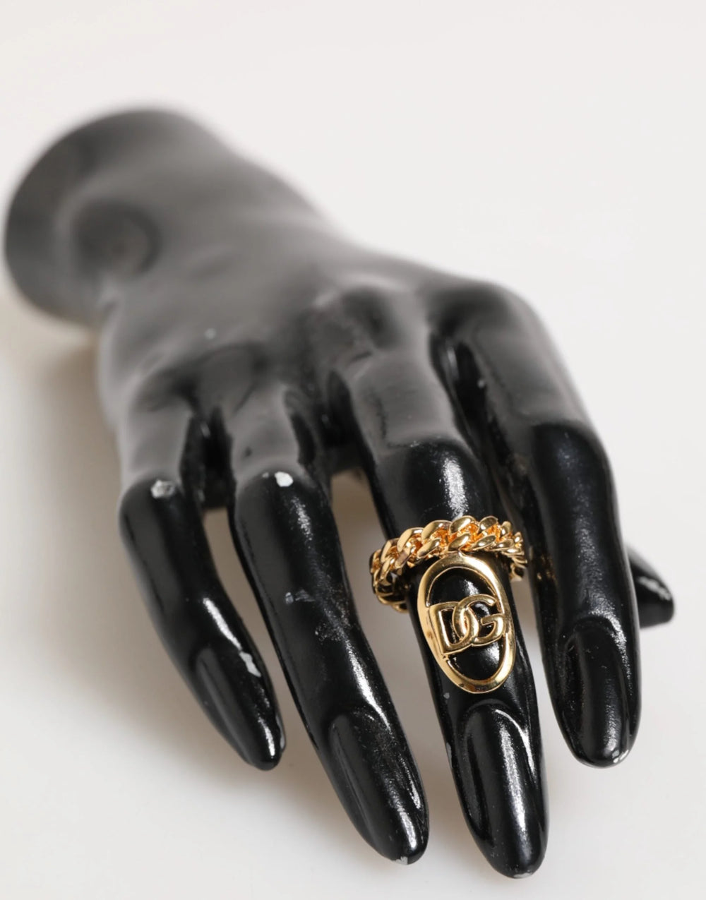 Dolce & Gabbana Gold Tone Brass Oval DG Logo Chain Adjustable Ring - Rings