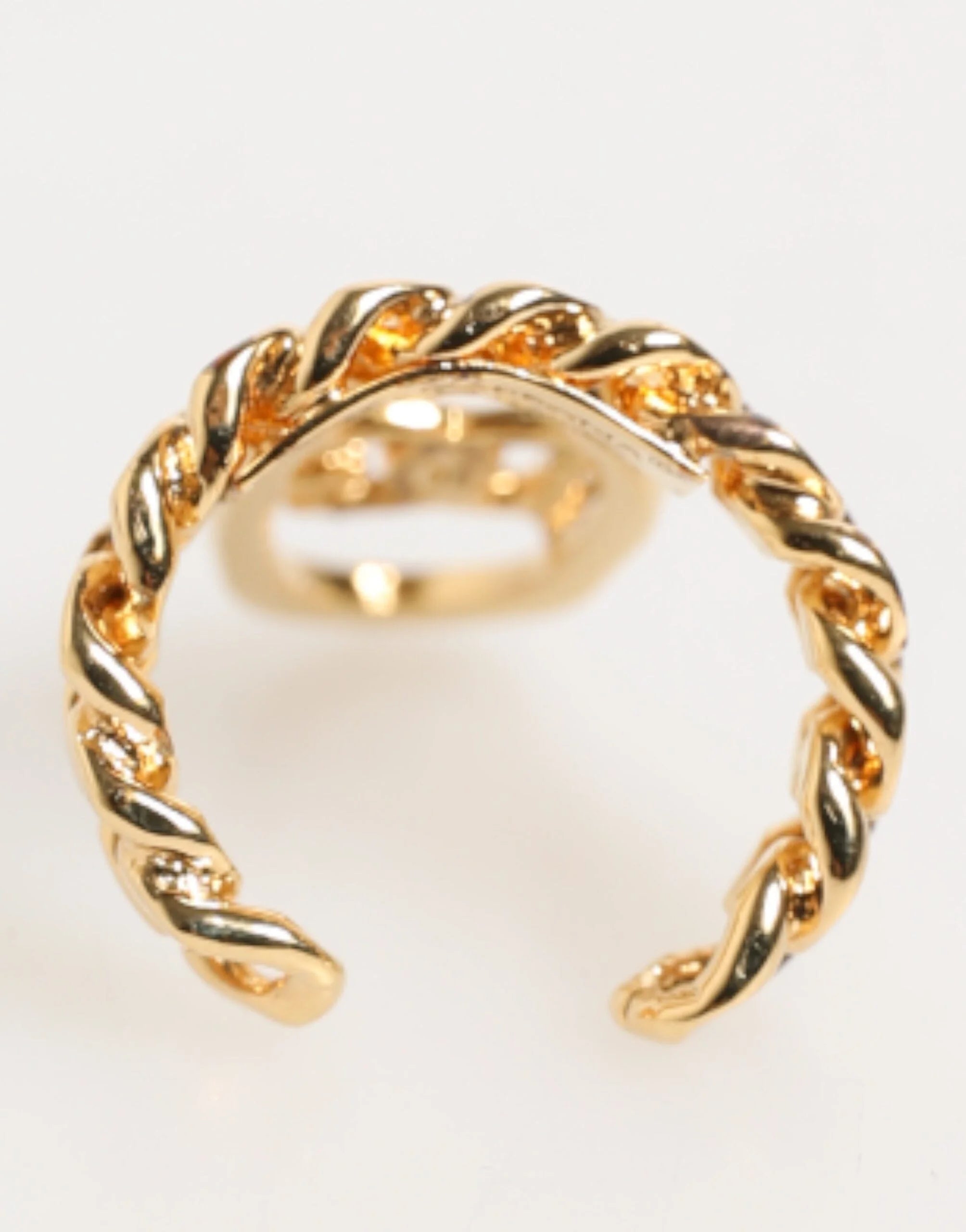 Dolce & Gabbana Gold Tone Brass Oval DG Logo Chain Adjustable Ring - Rings
