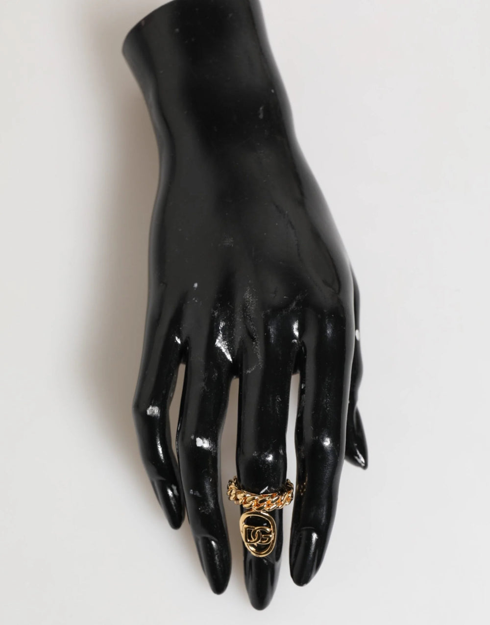 Dolce & Gabbana Gold Tone Brass Oval DG Logo Chain Adjustable Ring - Rings