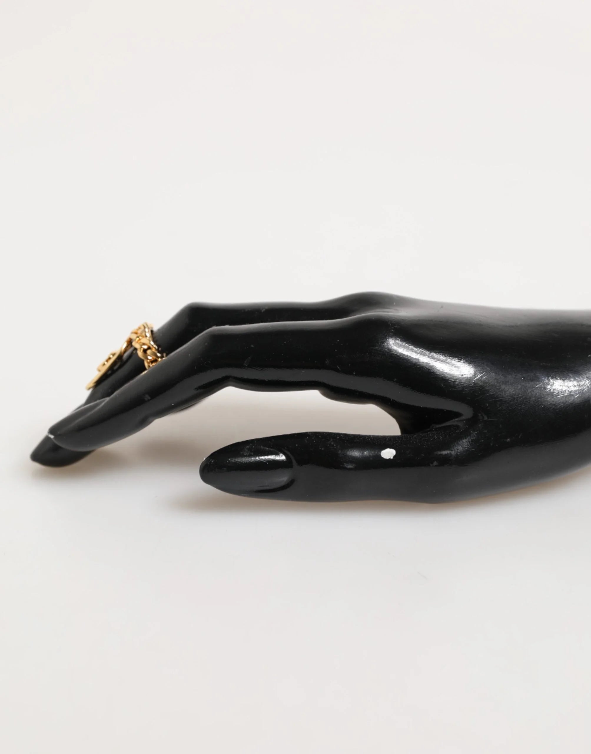 Dolce & Gabbana Gold Tone Brass Oval DG Logo Chain Adjustable Ring - Rings