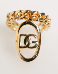 Dolce & Gabbana Gold Tone Brass Oval DG Logo Chain Adjustable Ring - Rings
