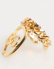 Dolce & Gabbana Gold Tone Brass Oval DG Logo Chain Adjustable Ring - Rings