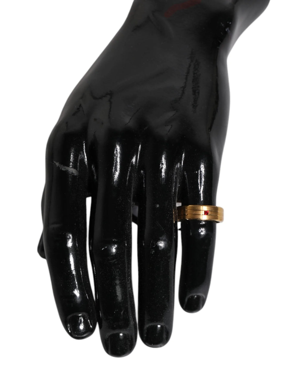 Dolce & Gabbana Gold Tone Brass Red Crystal DG Logo Ring - EU56 | US8 - Rings