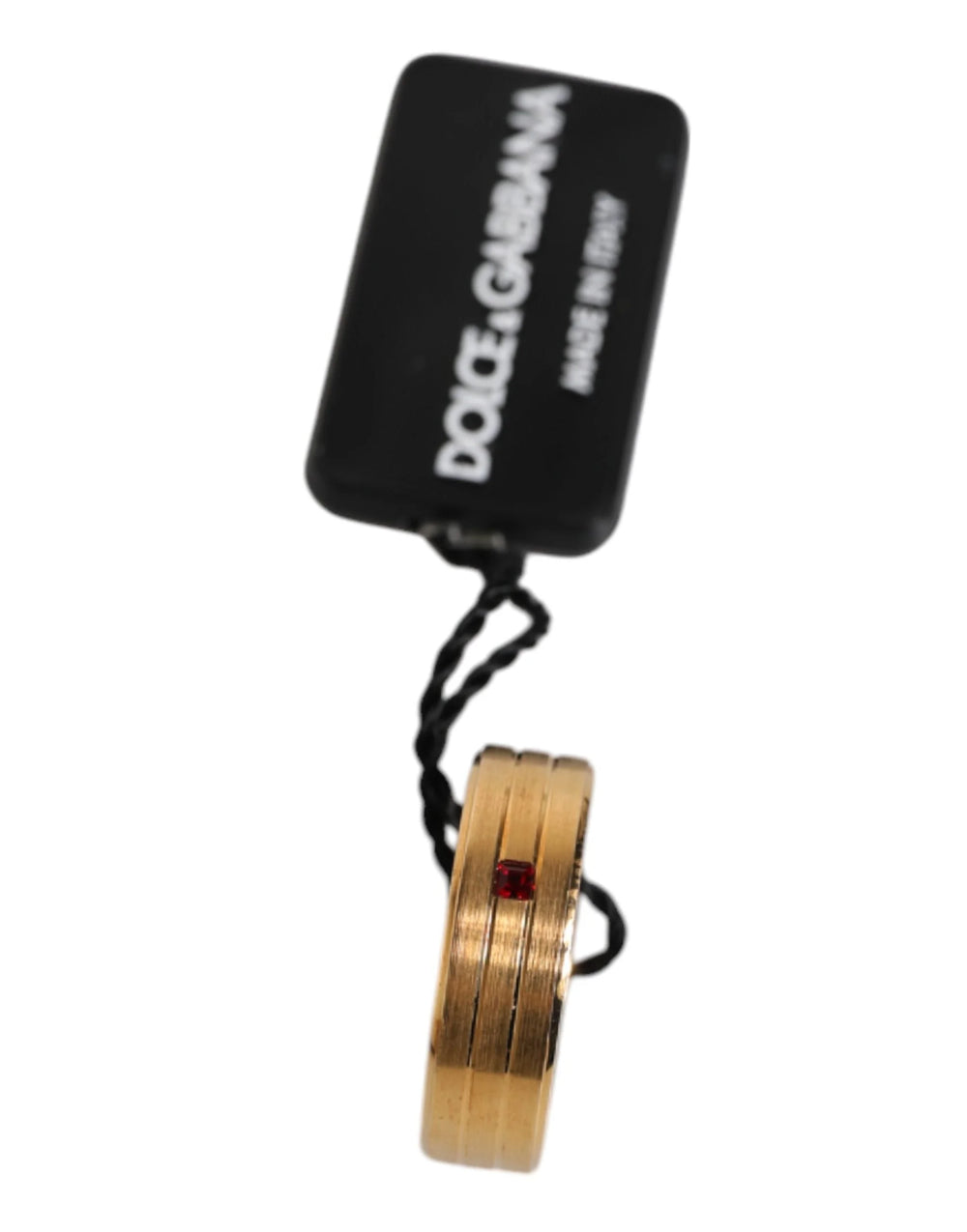 Dolce & Gabbana Gold Tone Brass Red Crystal DG Logo Ring - EU56 | US8 - Rings