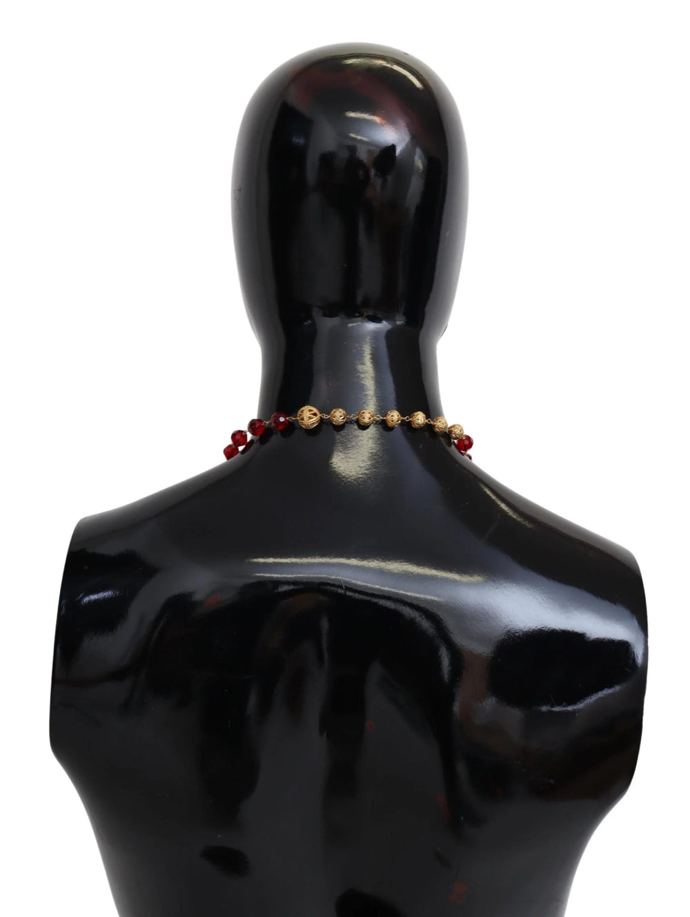 Dolce & Gabbana Gold Tone Brass Red Crystals Pendant Opera Chain Necklace - Necklaces