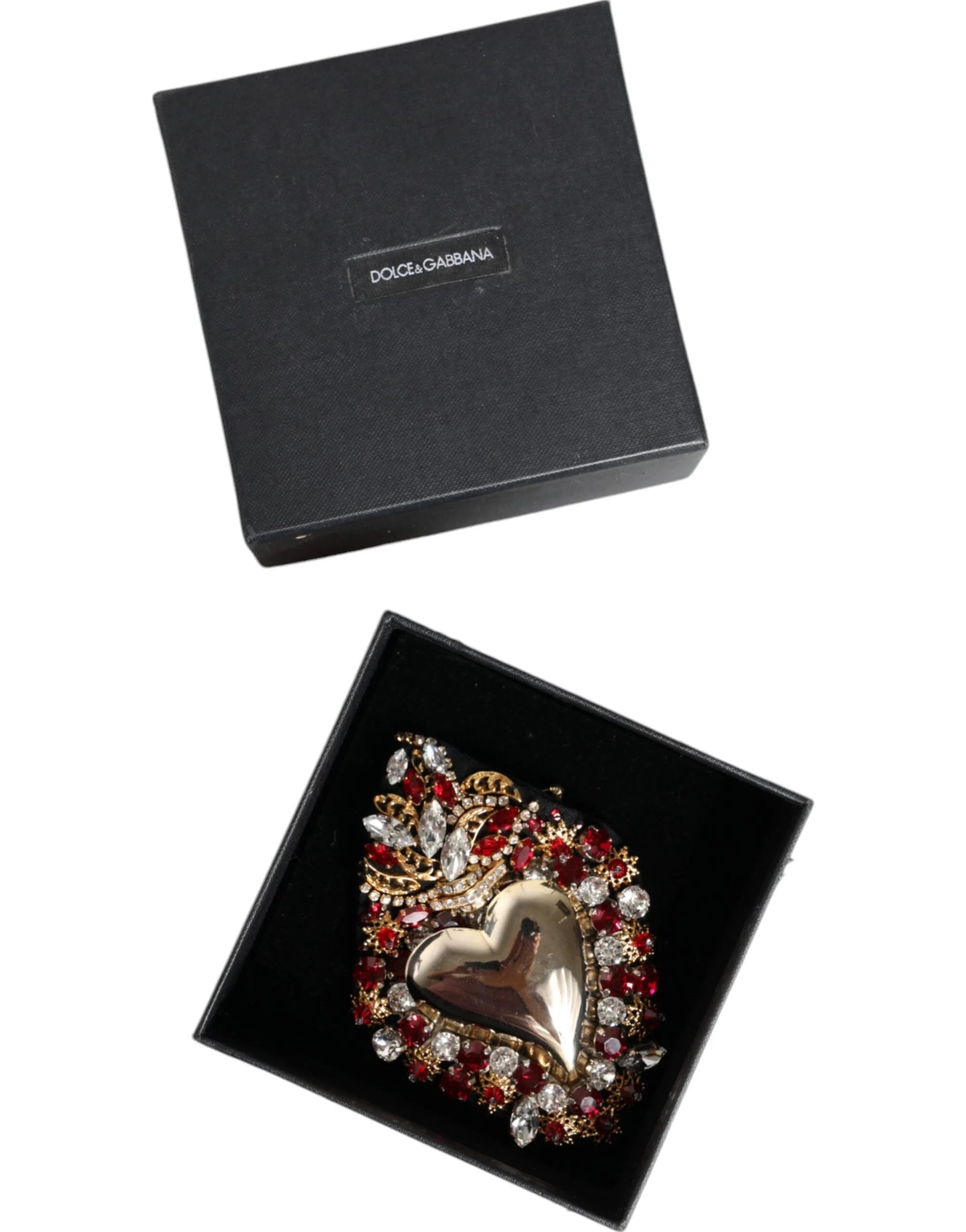 Dolce & Gabbana Gold Tone Brass Sacred Heart Crystal Embellished Brooch - Brooches & Lapel Pins