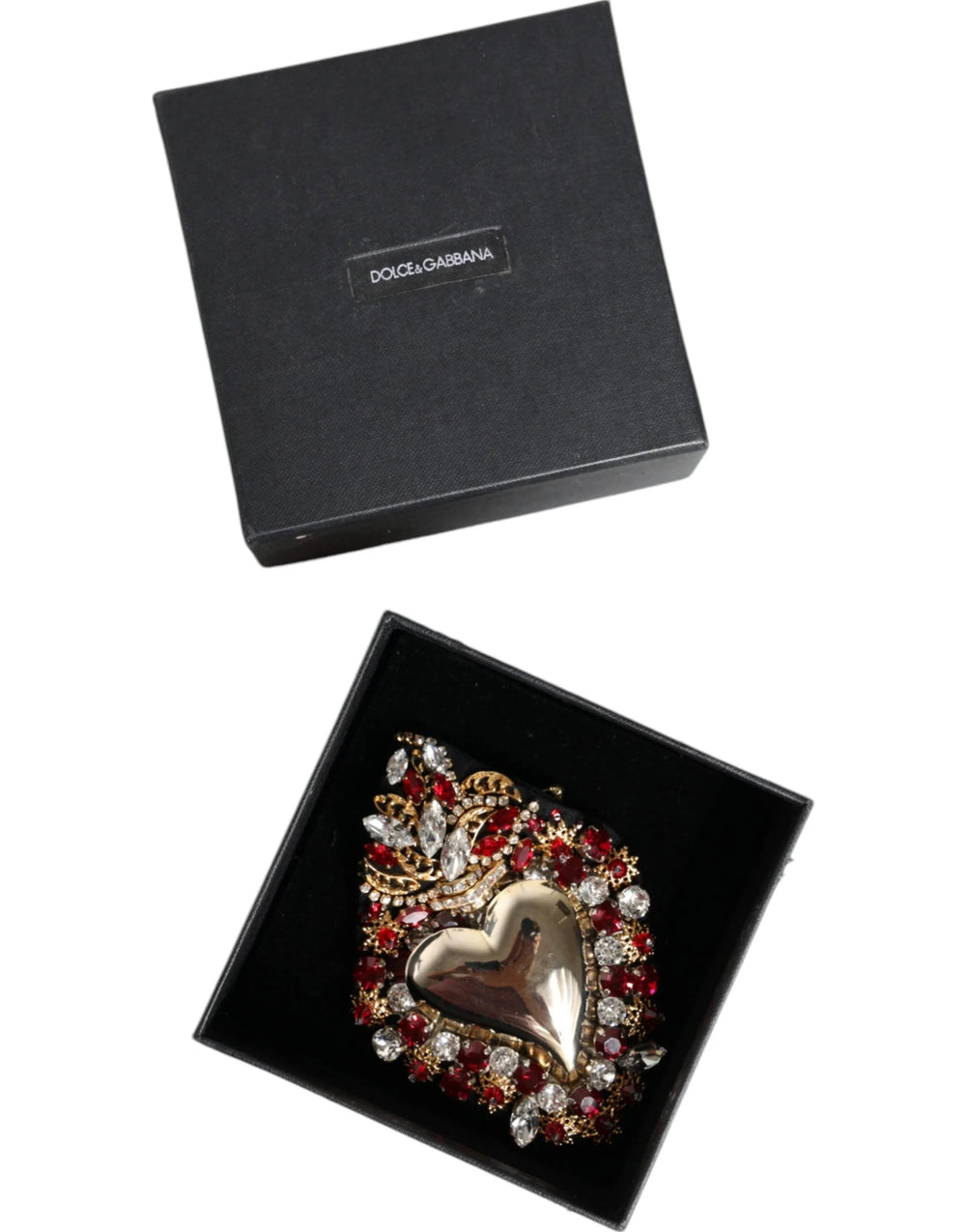 Dolce & Gabbana Gold Tone Brass Sacred Heart Crystal Embellished Brooch - Brooches & Lapel Pins