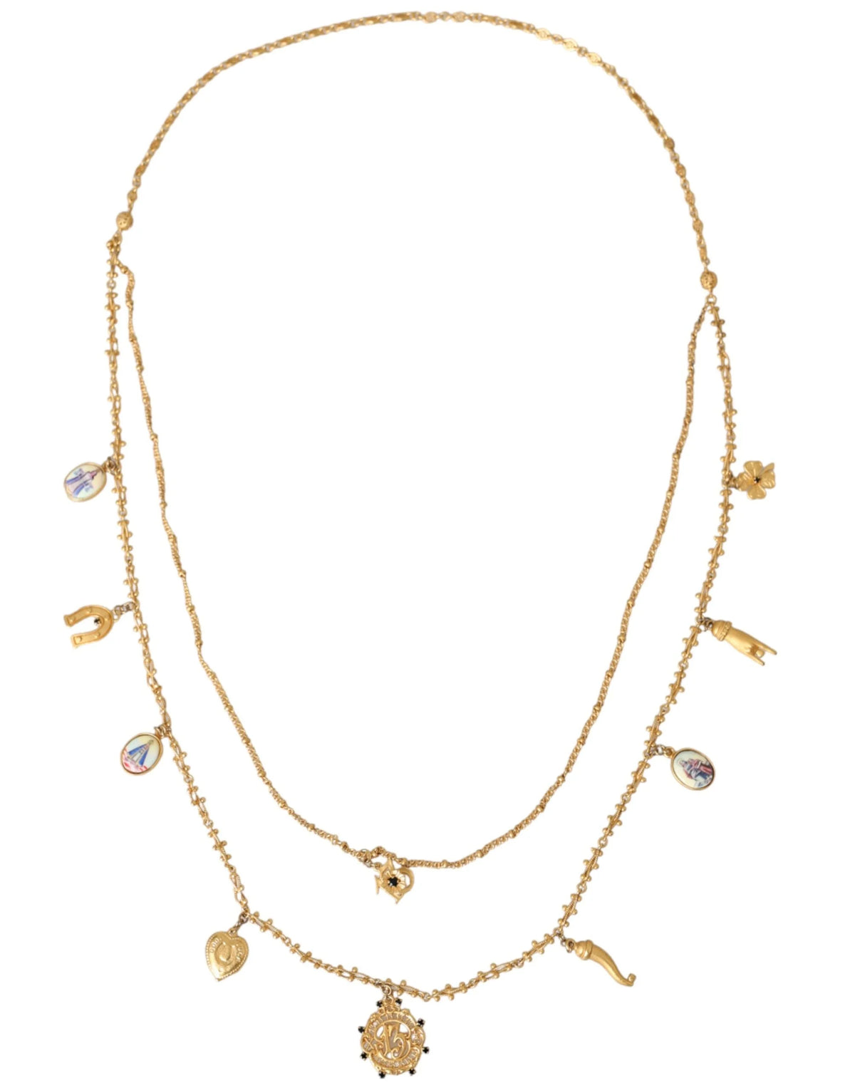 Dolce & Gabbana Gold Tone Chain Brass Charm Statement Sicily Necklace - Necklaces