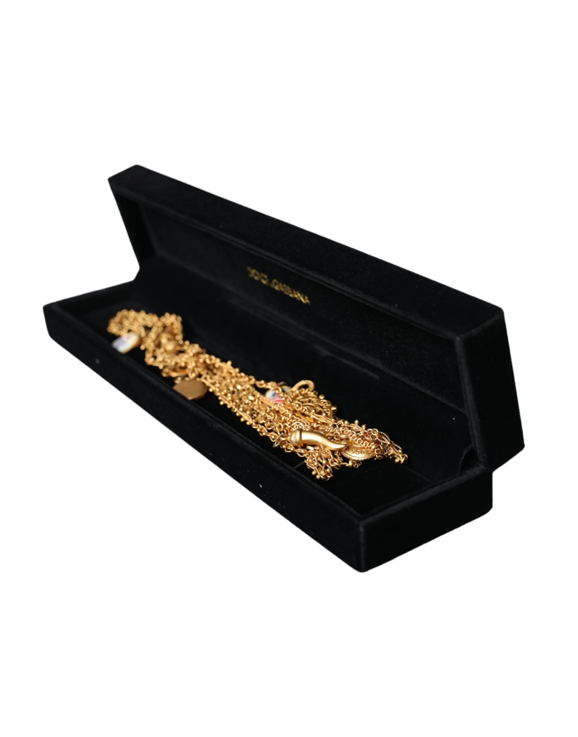Dolce & Gabbana Gold Tone Chain Brass Charm Statement Sicily Necklace - Necklaces