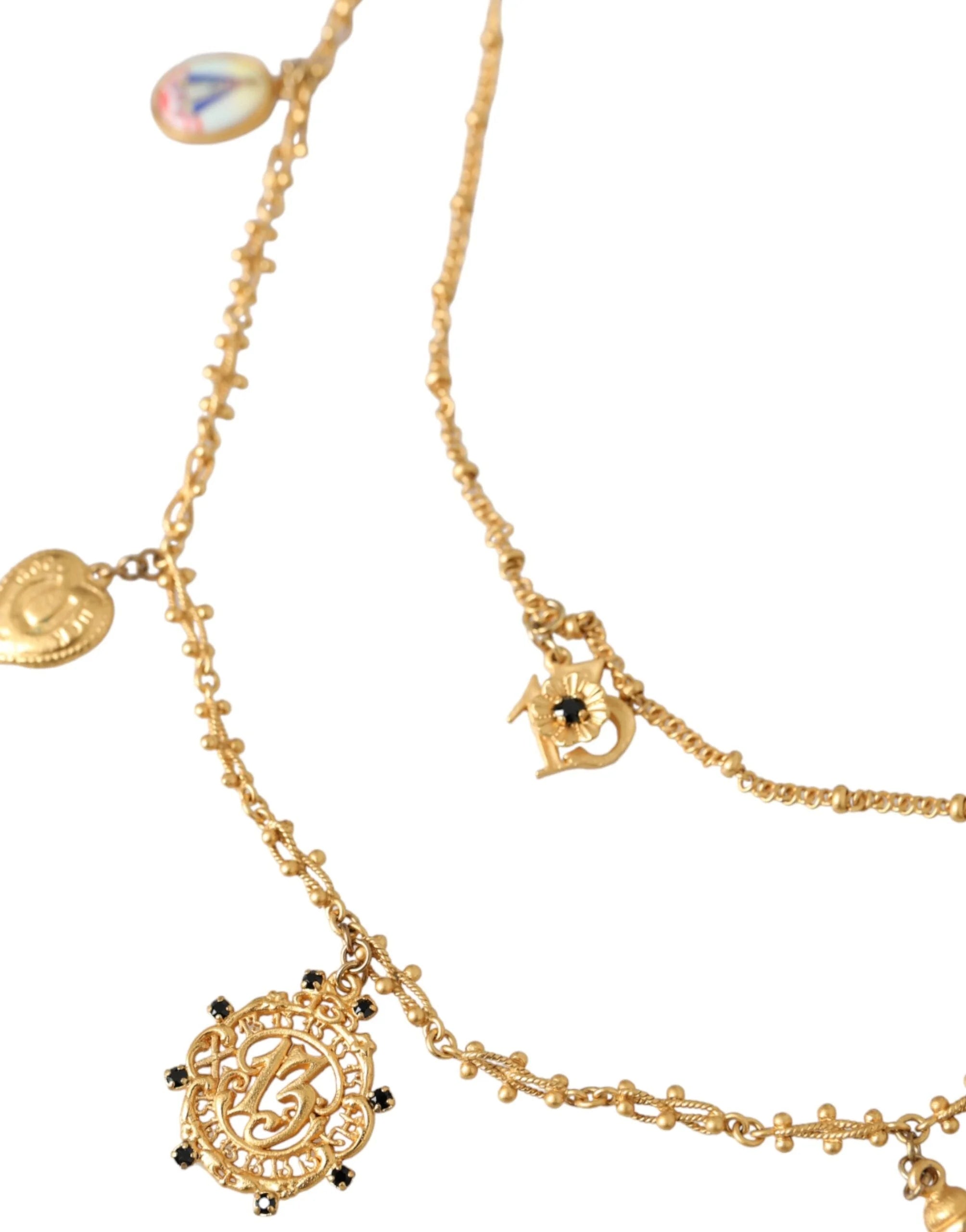 Dolce & Gabbana Gold Tone Chain Brass Charm Statement Sicily Necklace - Necklaces