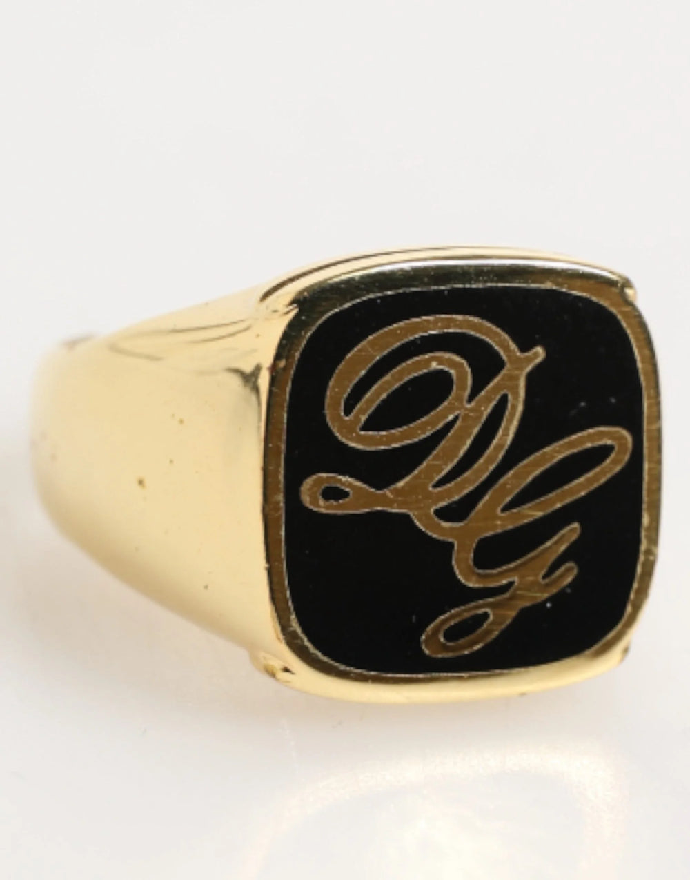Dolce & Gabbana Gold Tone Enamel Brass Signet DG Logo Adjustable Ring - Rings