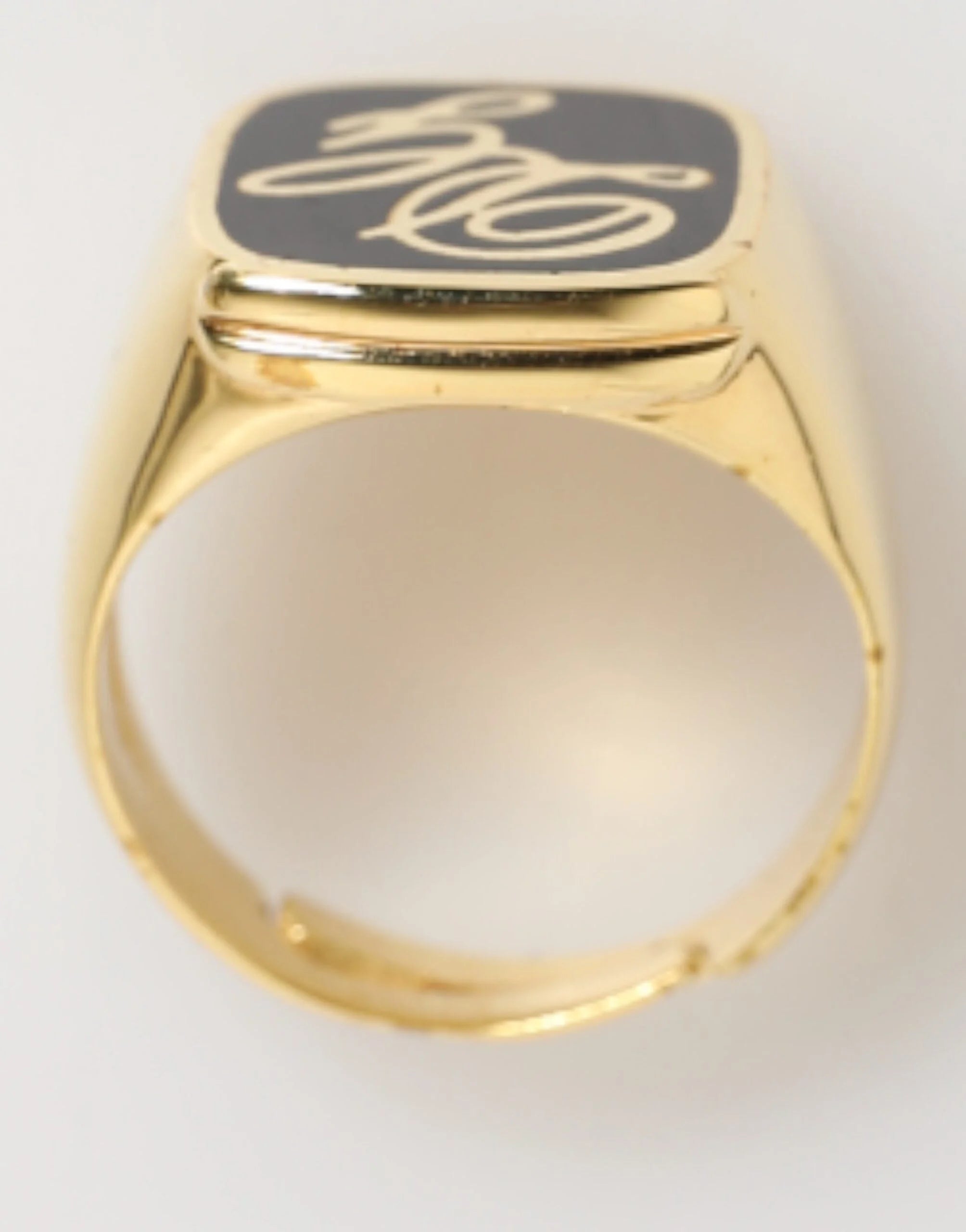 Dolce & Gabbana Gold Tone Enamel Brass Signet DG Logo Adjustable Ring - Rings
