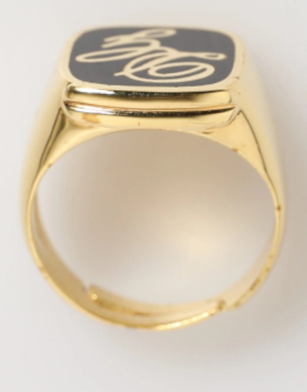 Dolce & Gabbana Gold Tone Enamel Brass Signet DG Logo Adjustable Ring - Rings