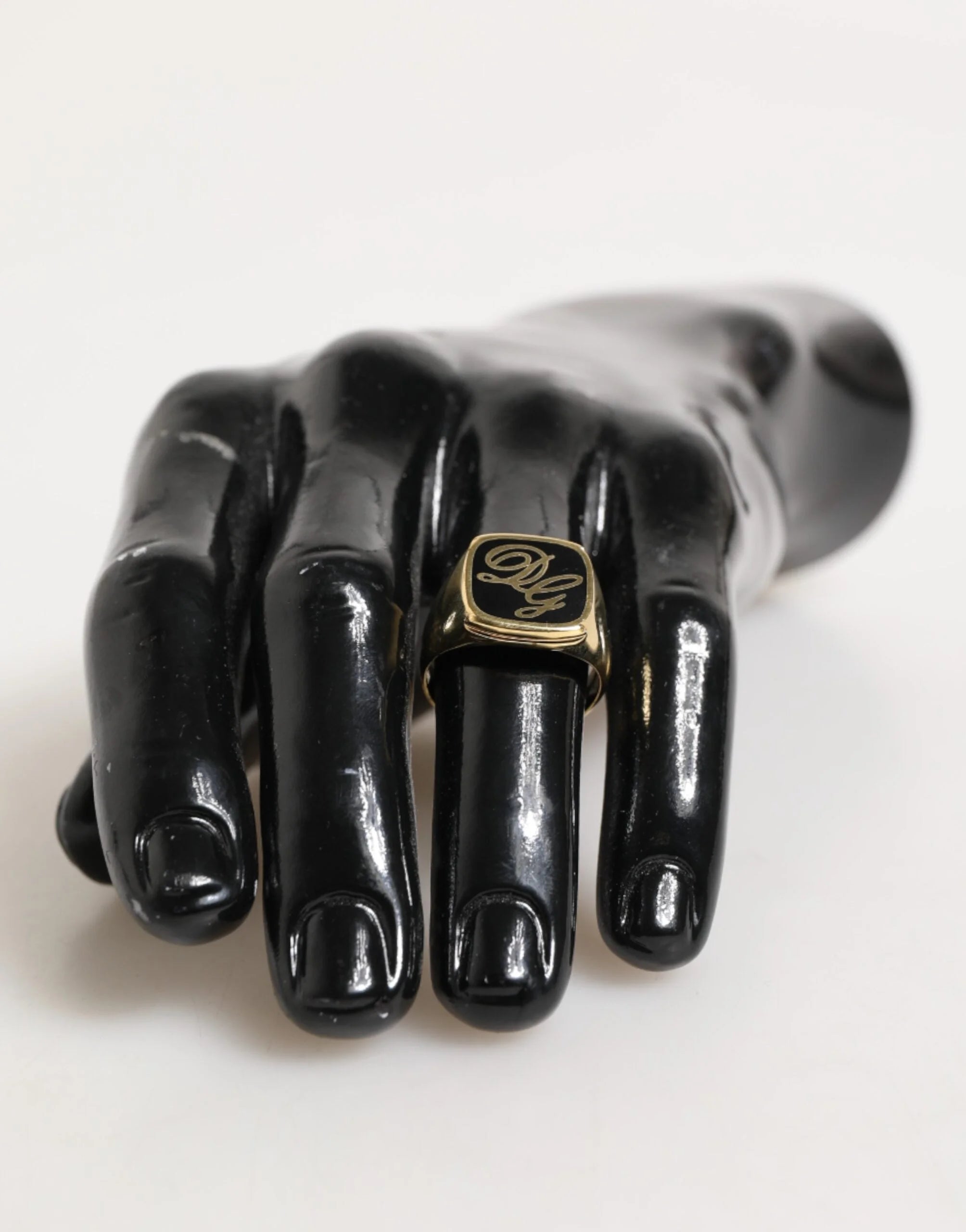 Dolce & Gabbana Gold Tone Enamel Brass Signet DG Logo Adjustable Ring - Rings