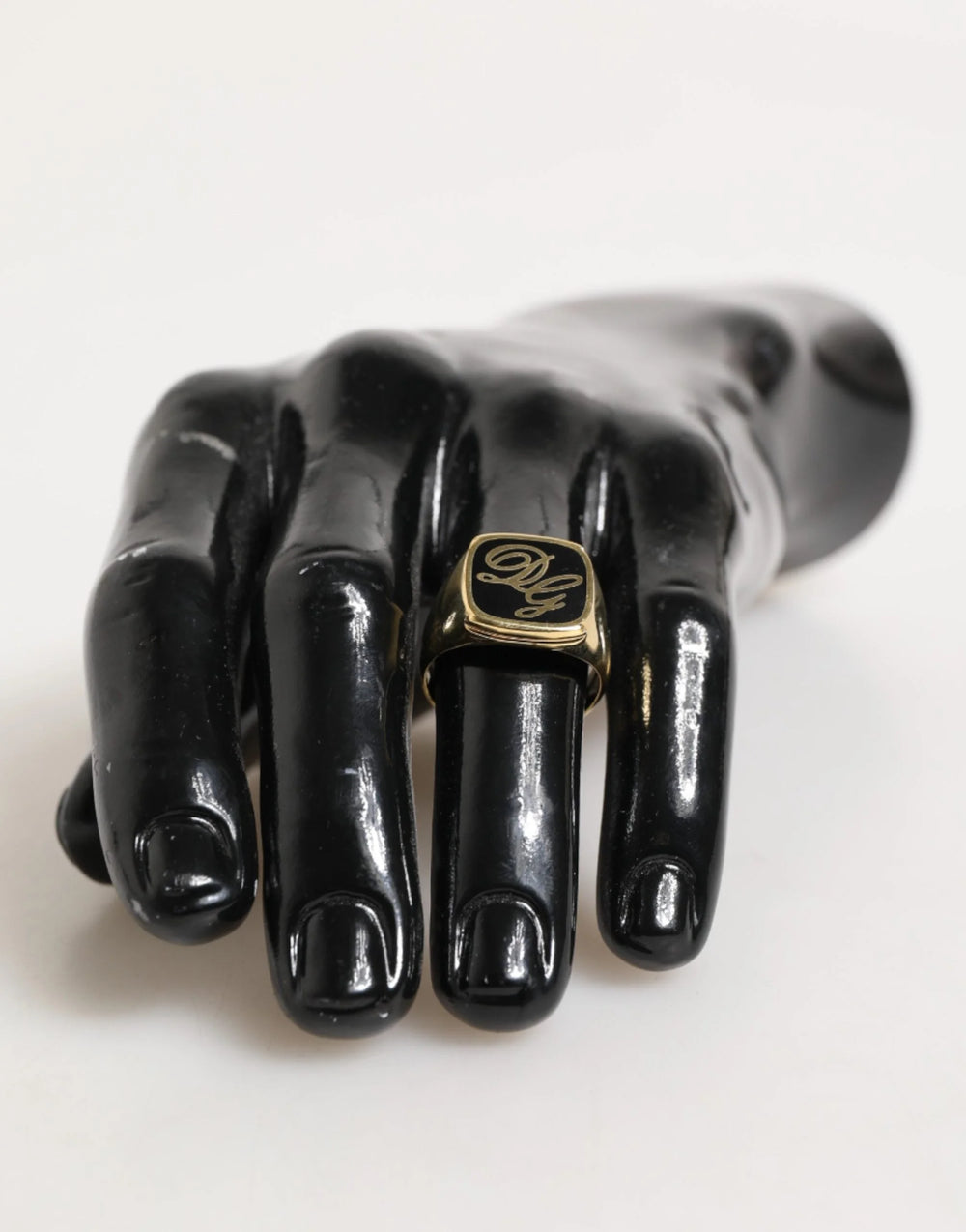 Dolce & Gabbana Gold Tone Enamel Brass Signet DG Logo Adjustable Ring - Rings