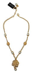 Dolce & Gabbana Gold Tone Floral Crystals Pink Embellished Necklace - Necklaces