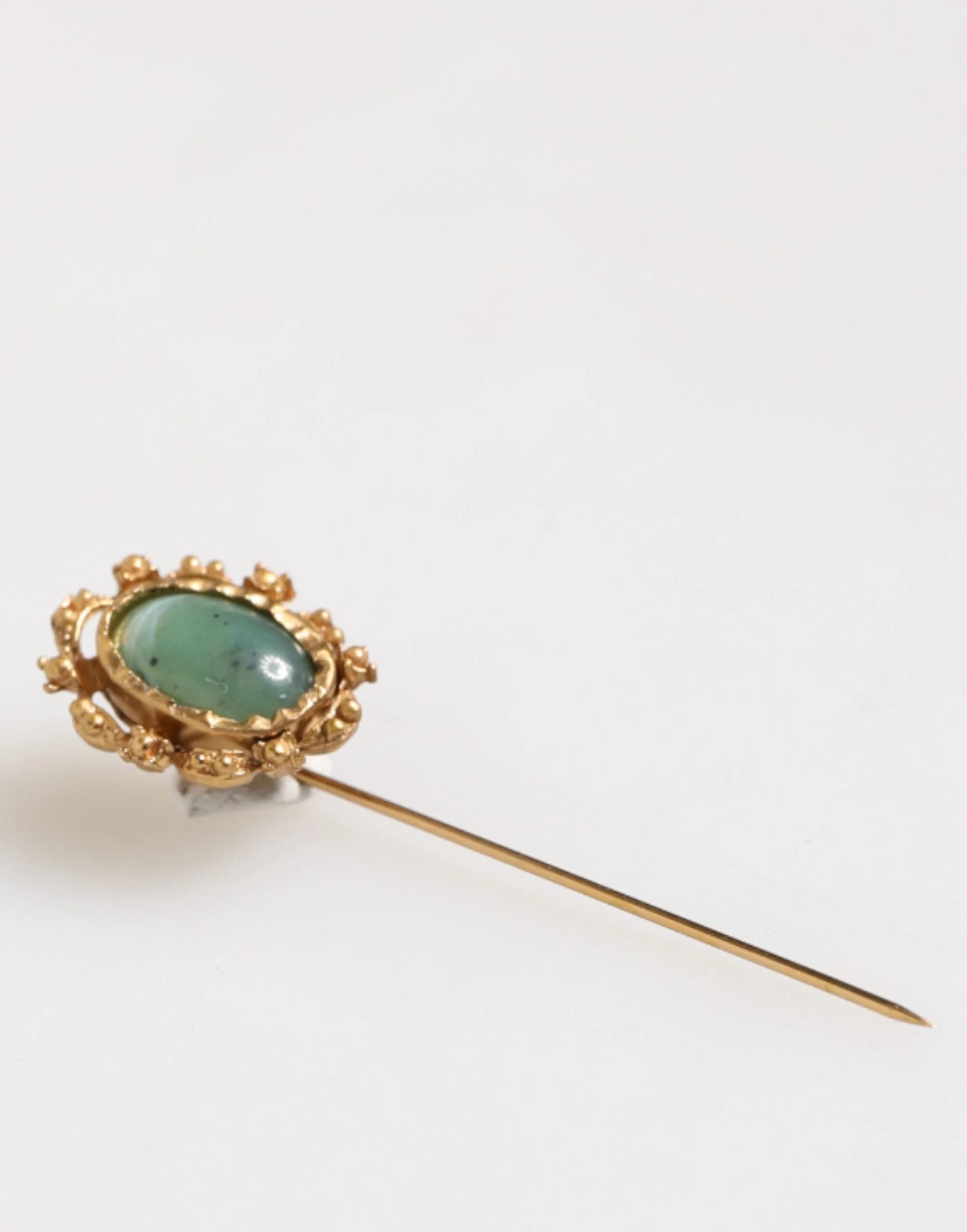 Dolce & Gabbana Gold Tone Green Stone Antique Men Accessory Brooch Pin - Brooches & Lapel Pins