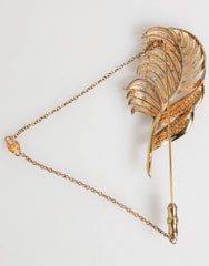 Dolce & Gabbana Gold Tone Leaf 925 Sterling Silver Crystal Chain Brooch - Brooches & Lapel Pins