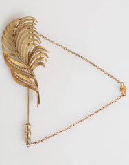Dolce & Gabbana Gold Tone Leaf 925 Sterling Silver Crystal Chain Brooch - Brooches & Lapel Pins