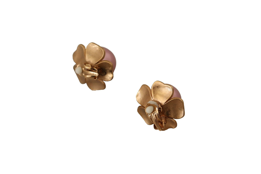 Dolce & Gabbana Gold Tone Maxi Faux Pearl Floral Clip-on Jewelry Earrings - Earrings