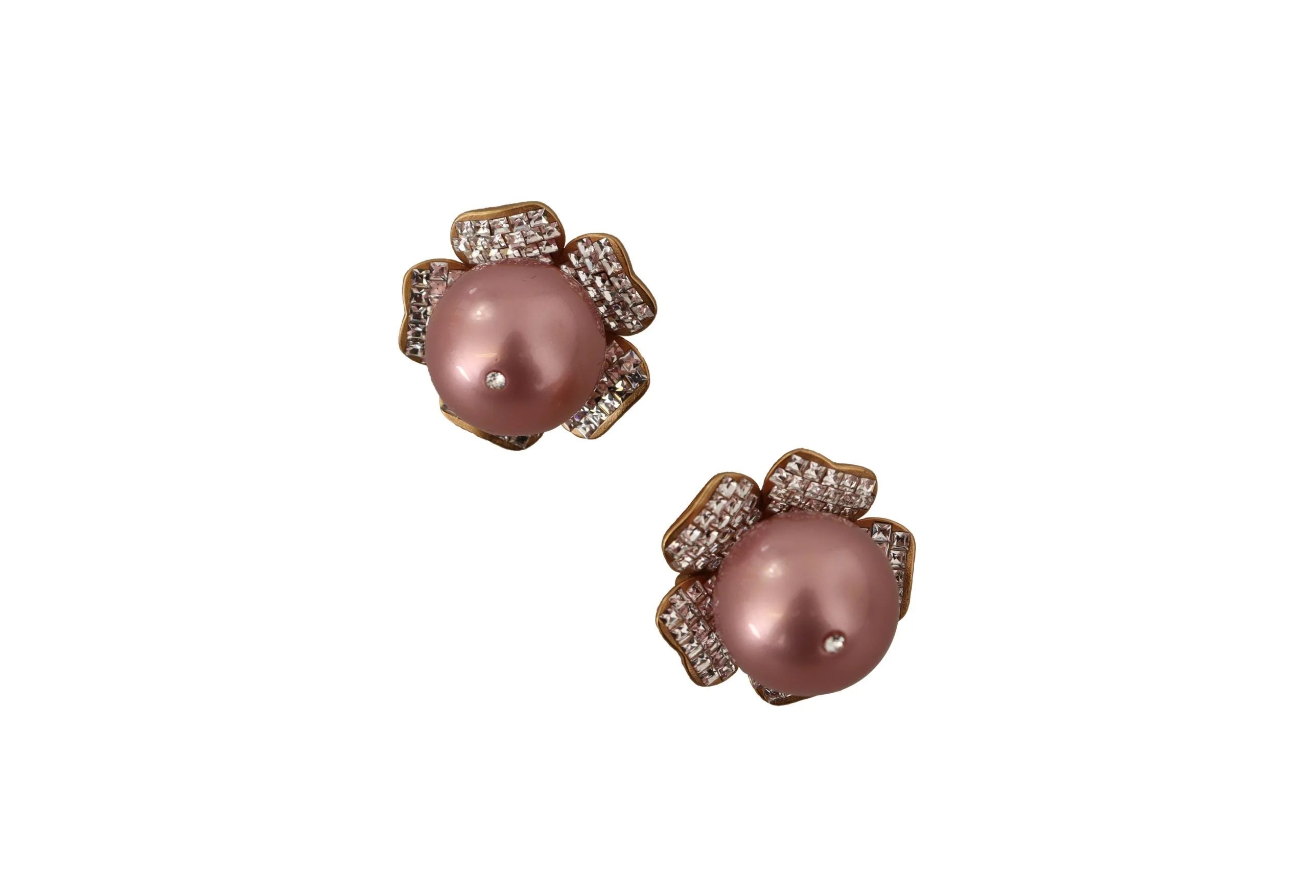 Dolce & Gabbana Gold Tone Maxi Faux Pearl Floral Clip-on Jewelry Earrings - Earrings
