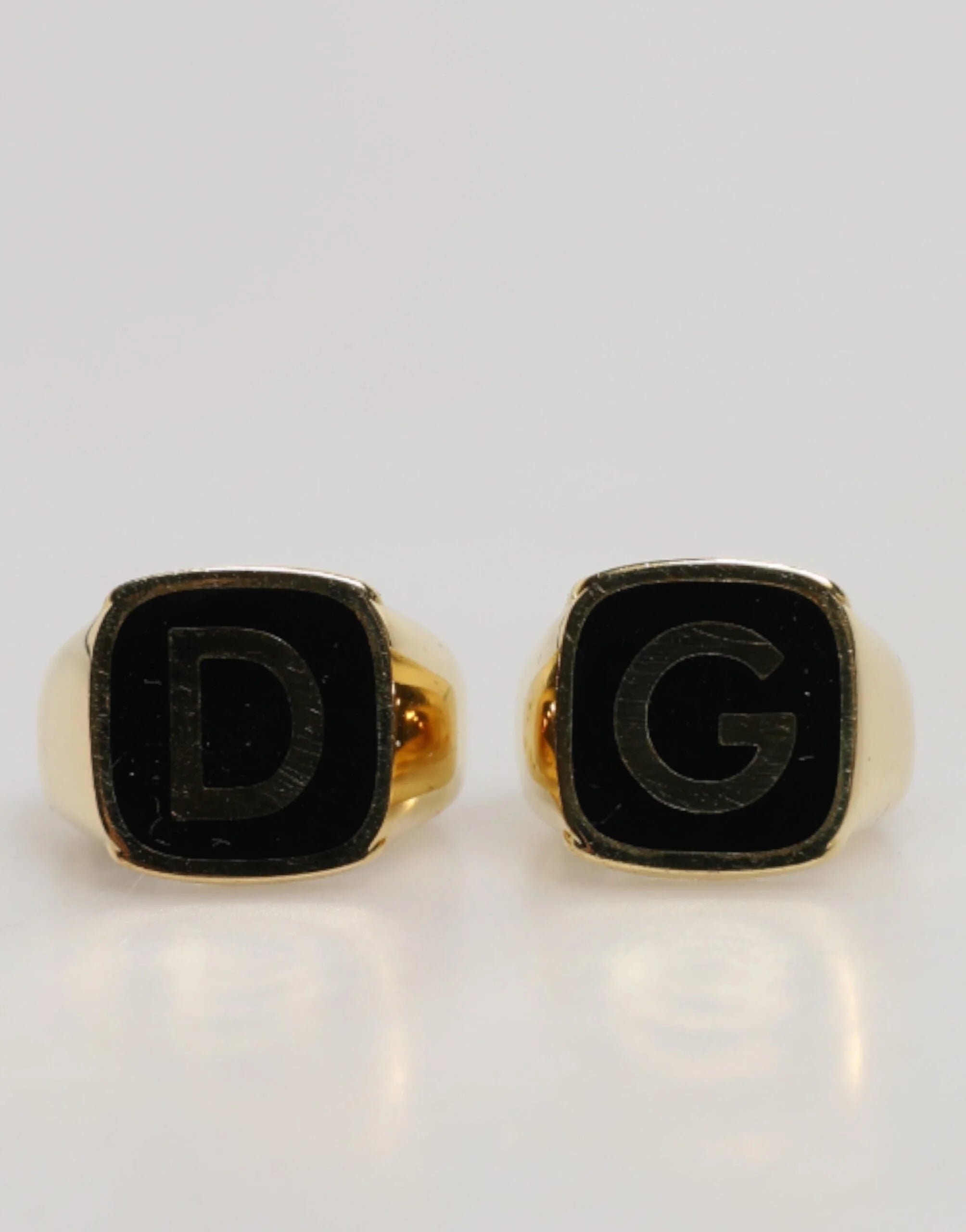 Dolce & Gabbana Gold-Tone Real Brass Black Enamel ’DG’ Adjustable Rings