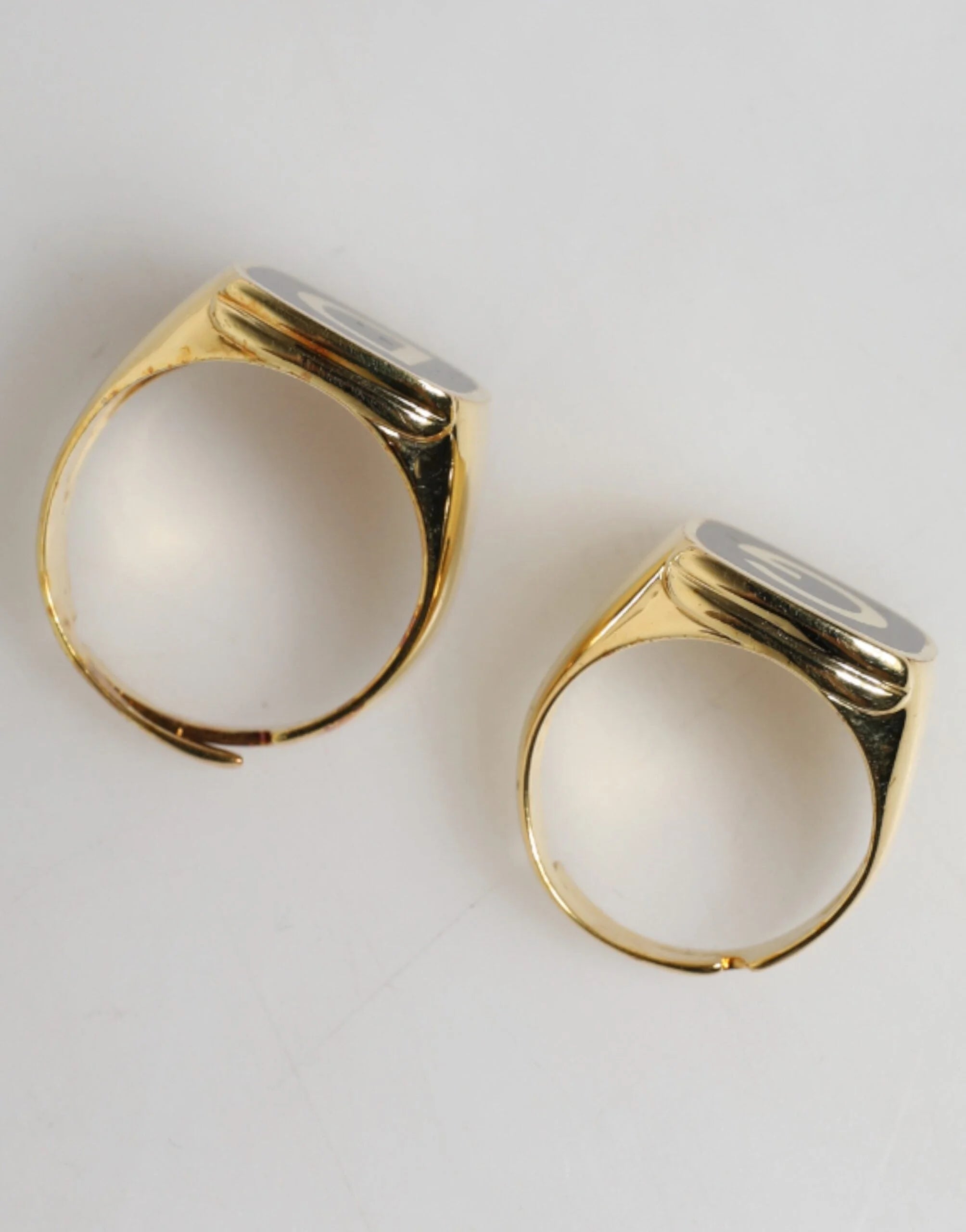 Dolce & Gabbana Gold-Tone Real Brass Black Enamel ’DG’ Adjustable Rings