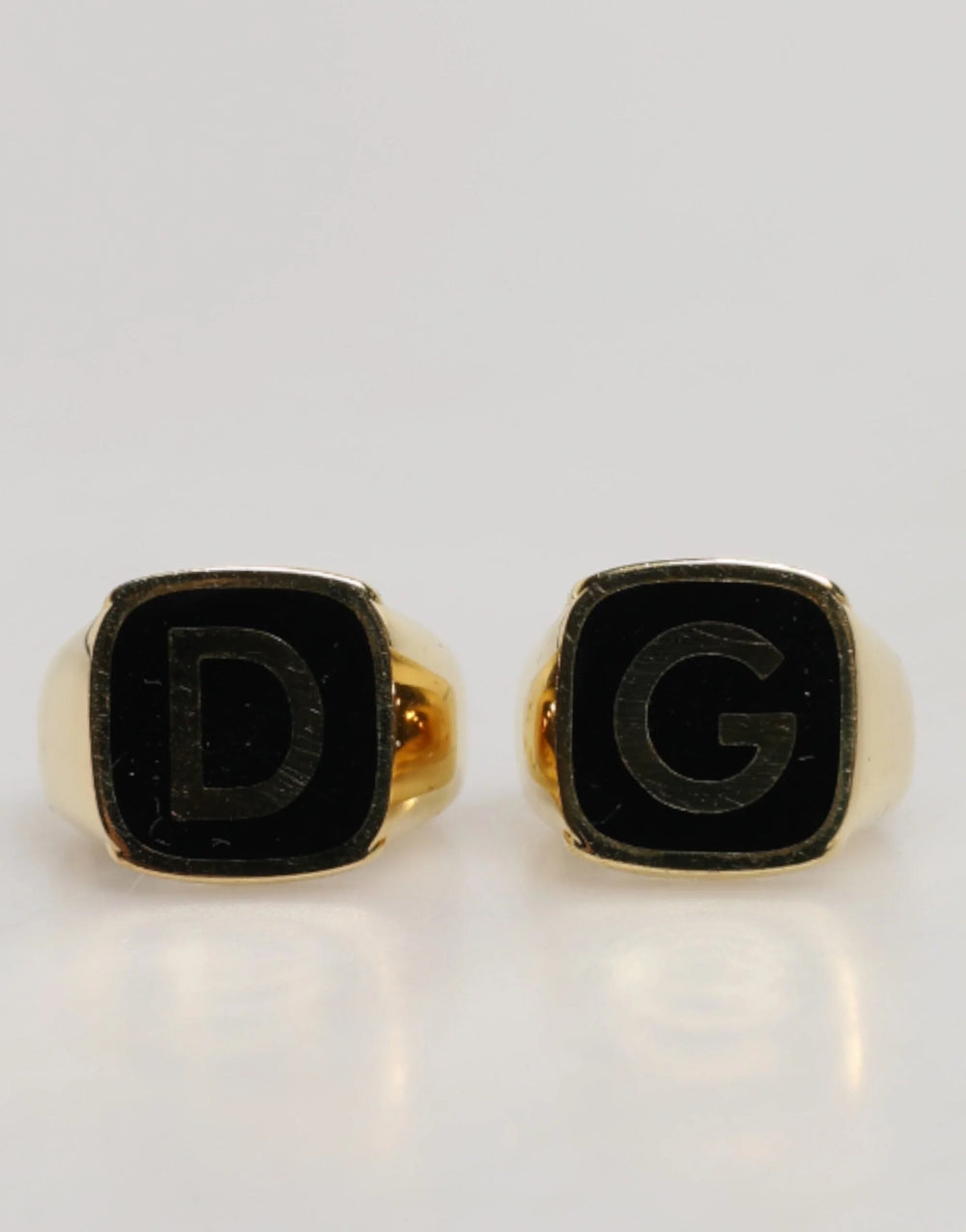 Dolce & Gabbana Gold-Tone Real Brass Black Enamel ’DG’ Adjustable Rings