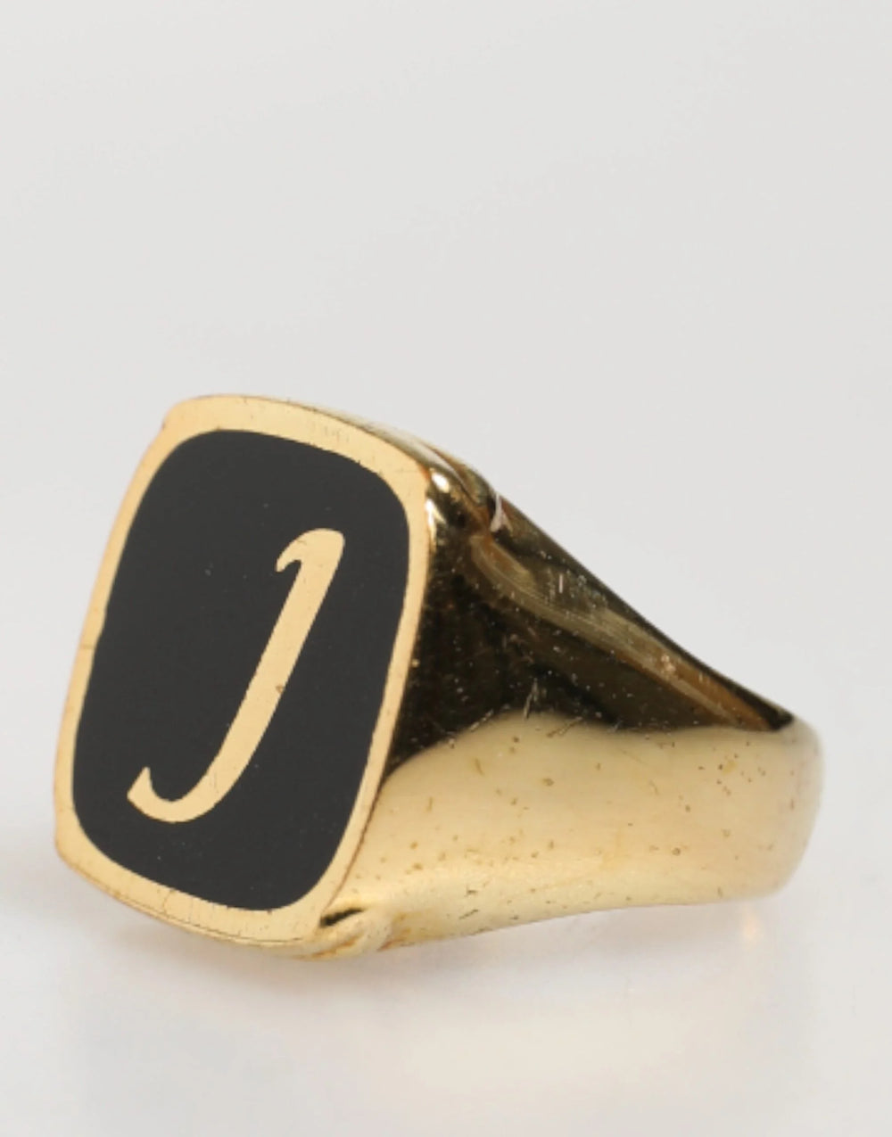 Dolce & Gabbana Gold-Tone Real Brass Black Enamel ’J’ Adjustable Rings