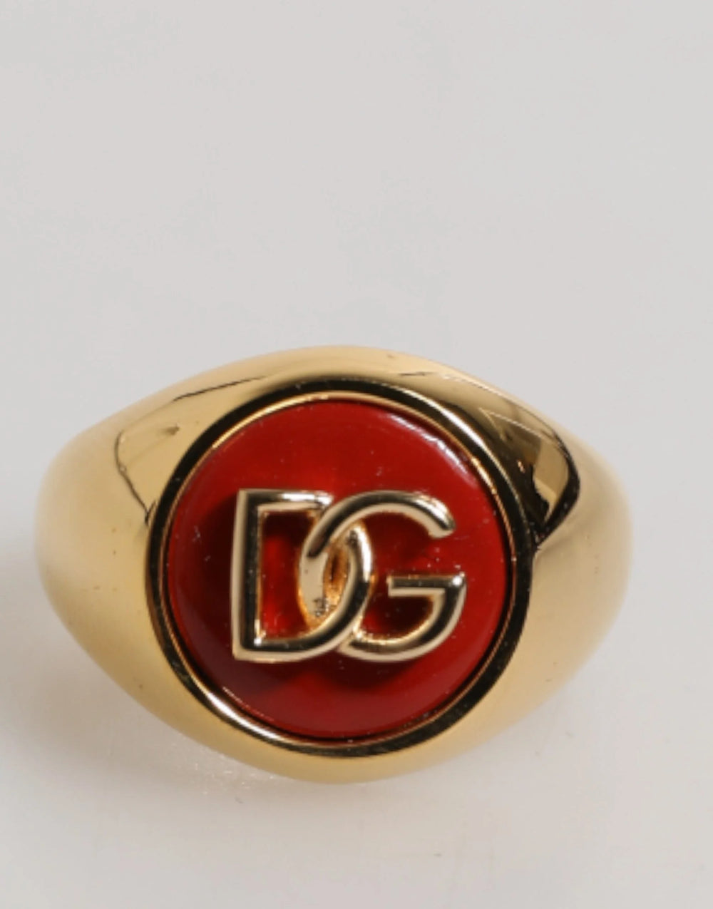 Dolce & Gabbana Gold Tone Real Brass Red DG Logo Men Ring - EU58 | US9 - Rings