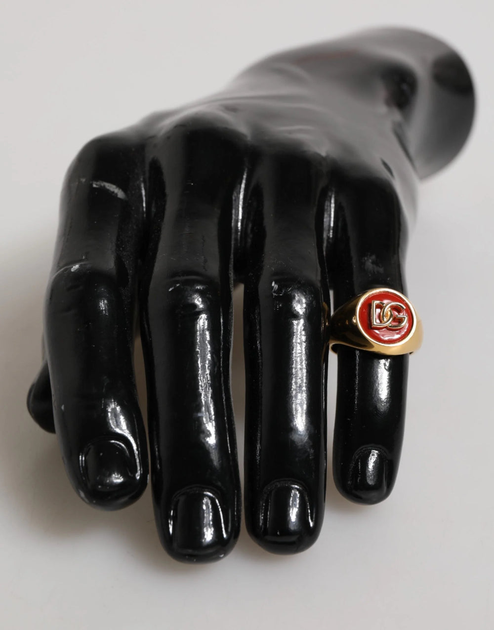 Dolce & Gabbana Gold Tone Real Brass Red DG Logo Men Ring - EU58 | US9 - Rings