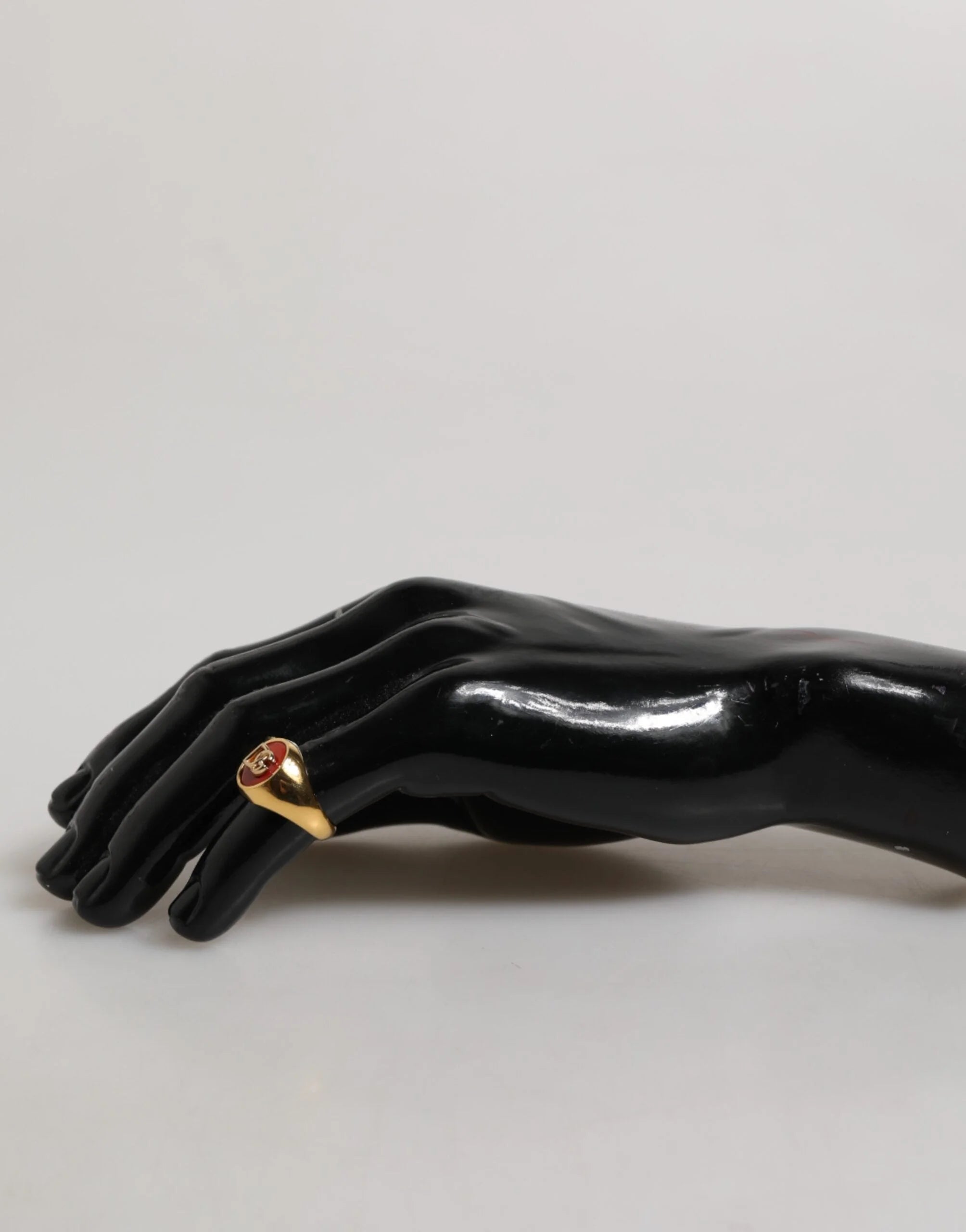 Dolce & Gabbana Gold Tone Real Brass Red DG Logo Men Ring - EU58 | US9 - Rings