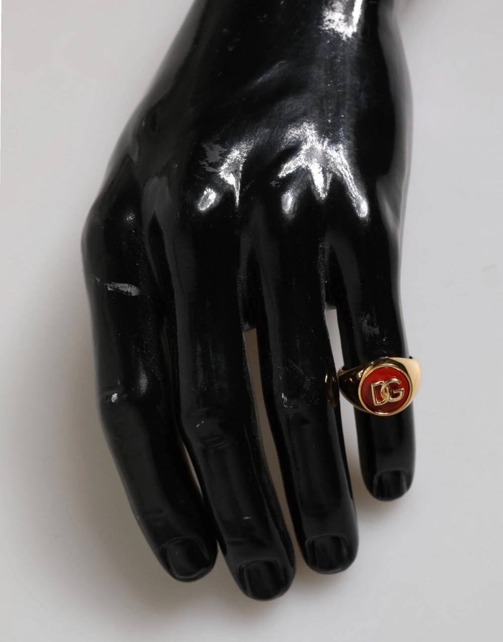 Dolce & Gabbana Gold Tone Real Brass Red DG Logo Men Ring - EU58 | US9 - Rings