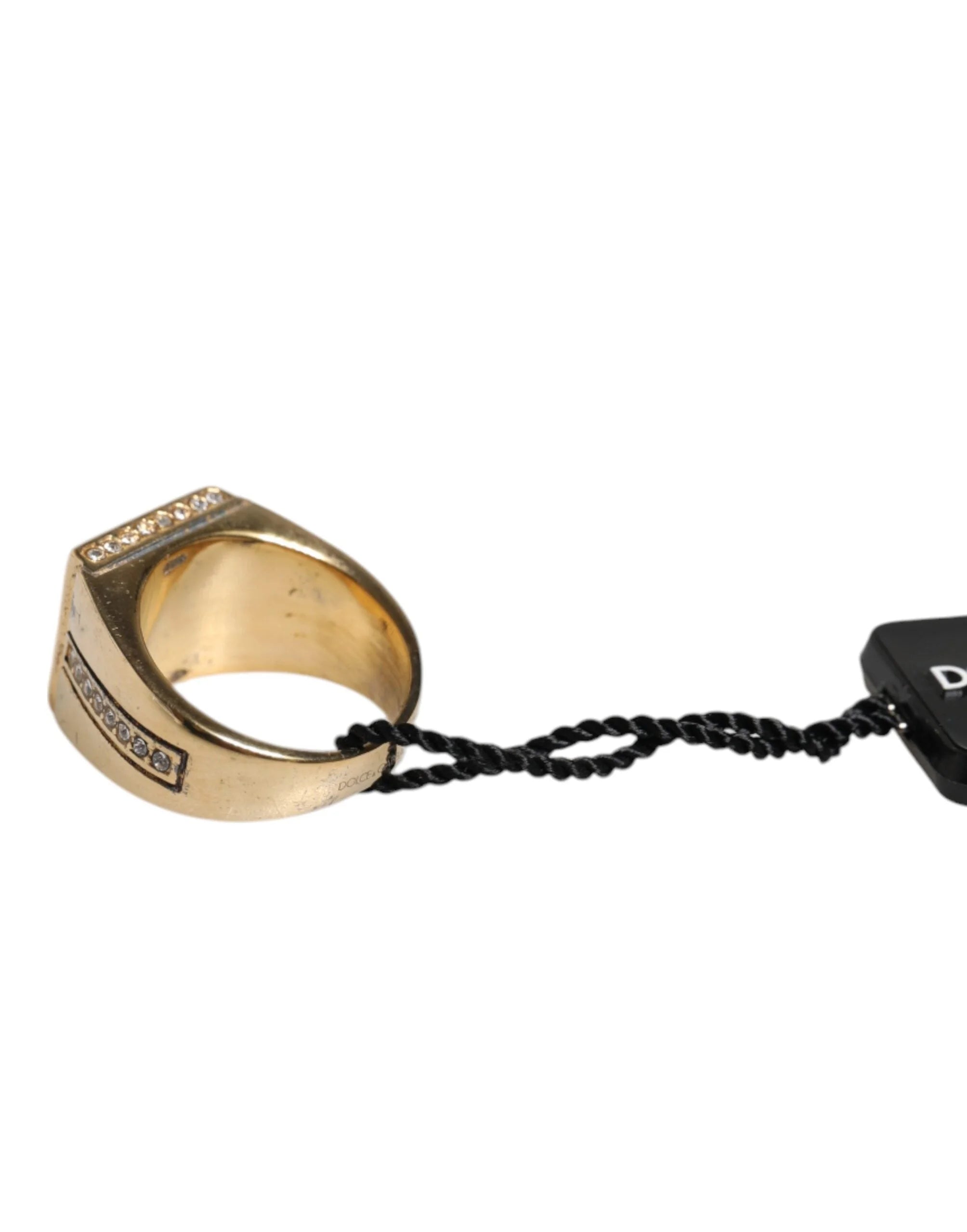 Dolce & Gabbana Gold Tone Sterling Silver 925 Crystals Ring - EU58 | US9
