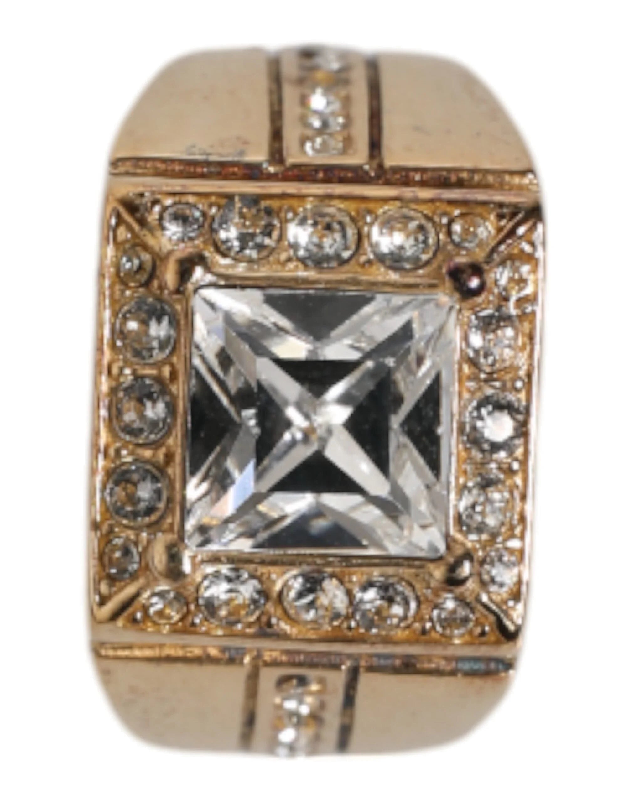 Dolce & Gabbana Gold Tone Sterling Silver 925 Crystals Ring - EU58 | US9