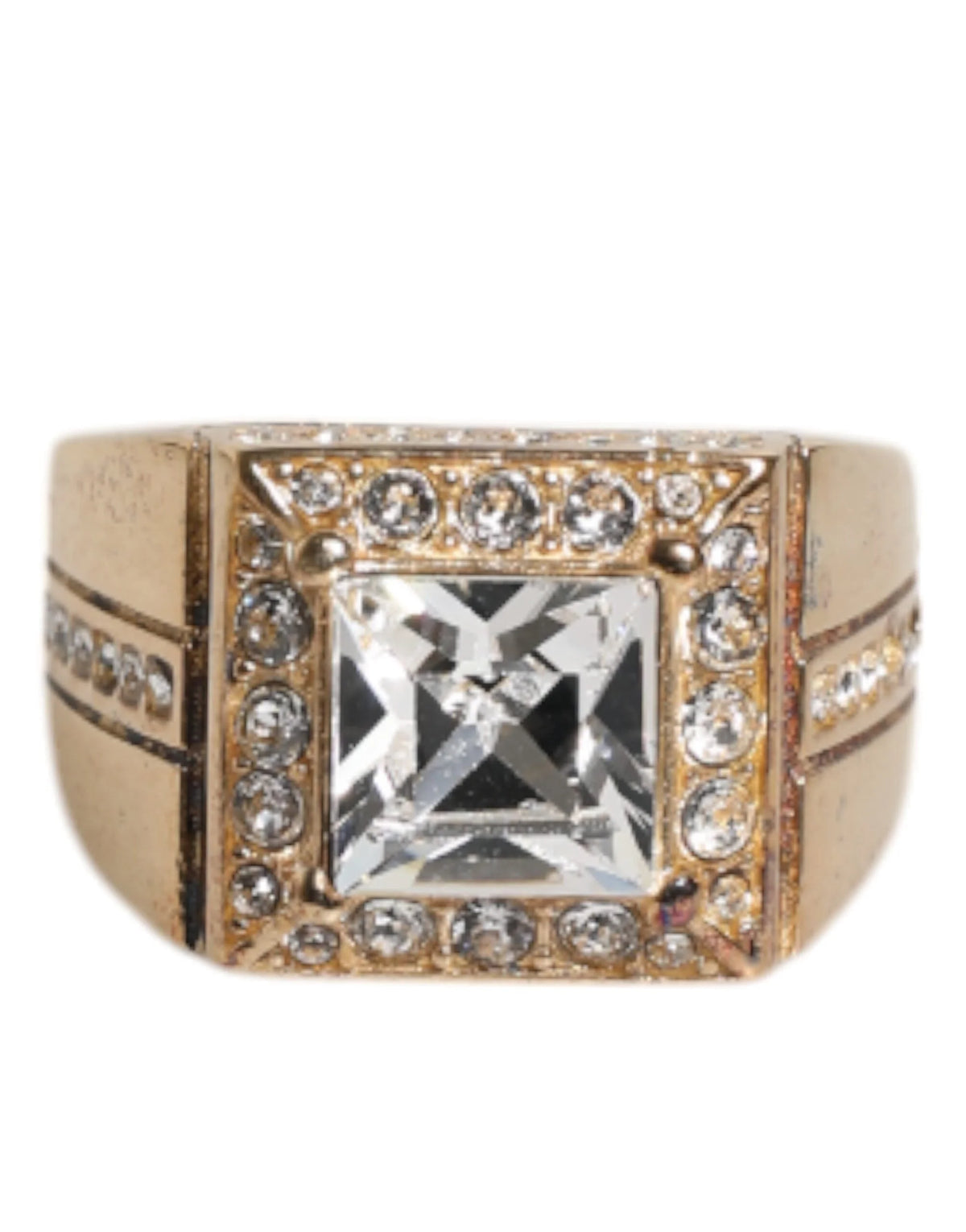 Dolce & Gabbana Gold Tone Sterling Silver 925 Crystals Ring - EU58 | US9