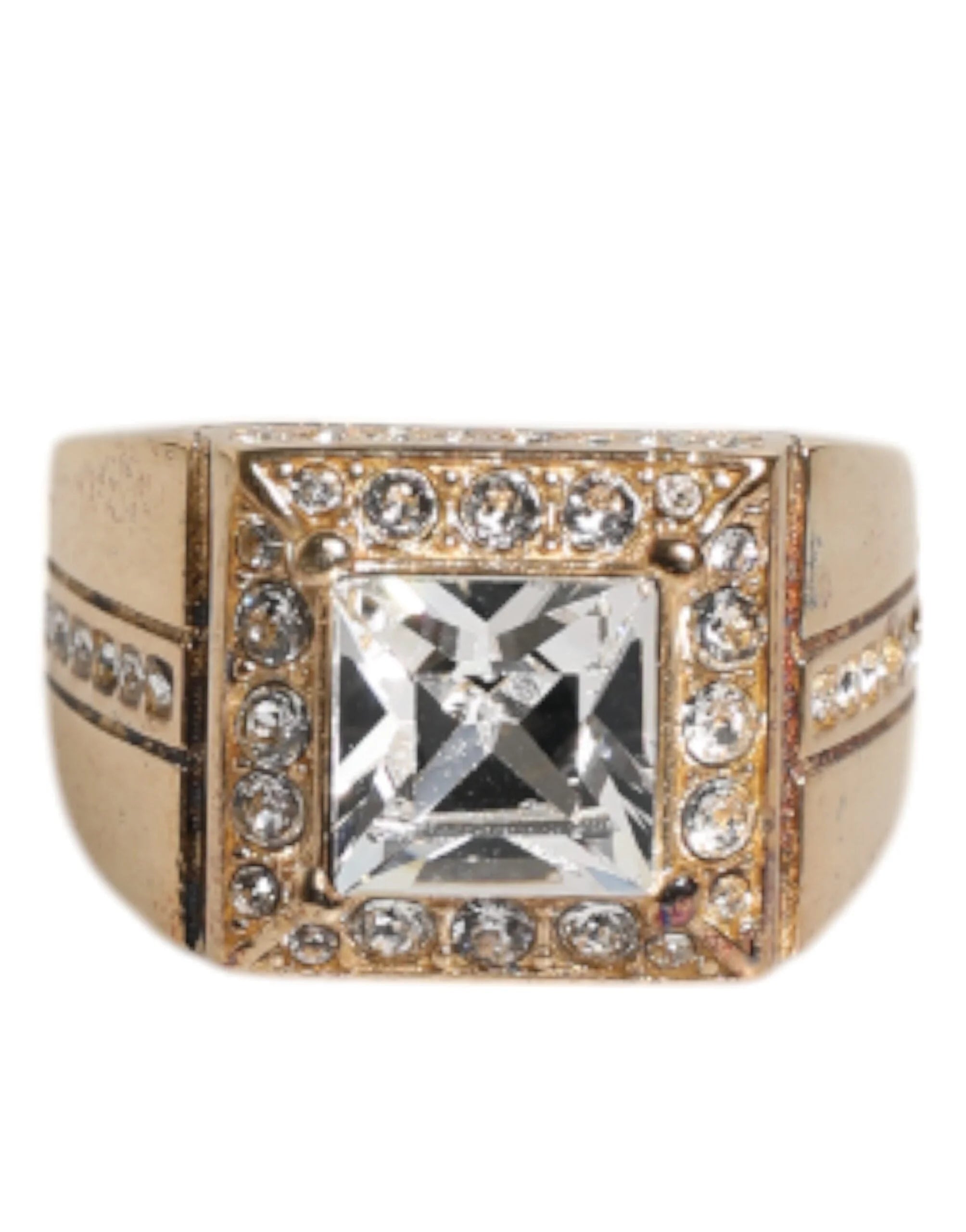 Dolce & Gabbana Gold Tone Sterling Silver 925 Crystals Ring - EU58 | US9