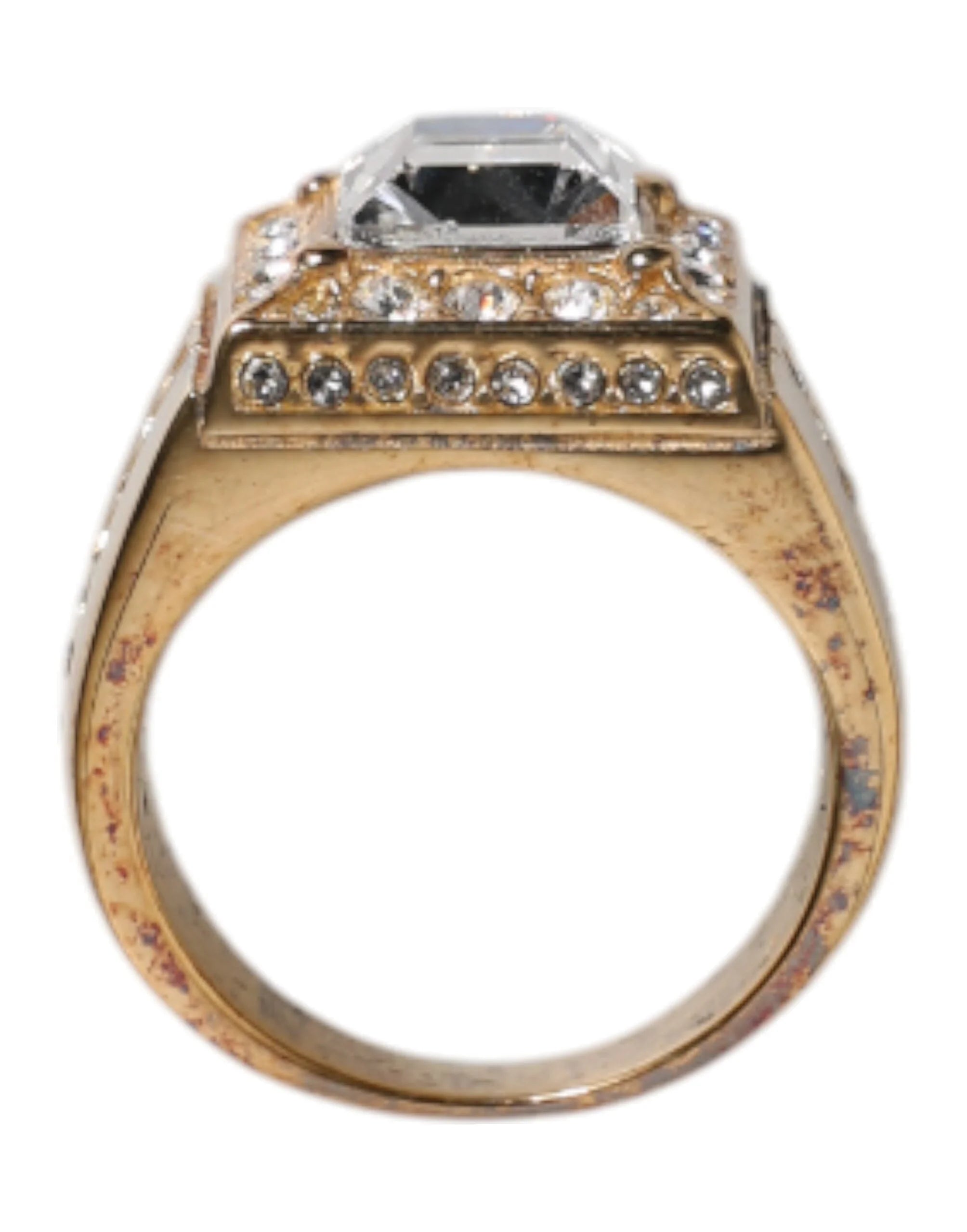 Dolce & Gabbana Gold Tone Sterling Silver 925 Crystals Ring - EU58 | US9