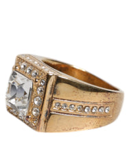 Dolce & Gabbana Gold Tone Sterling Silver 925 Crystals Ring - EU58 | US9