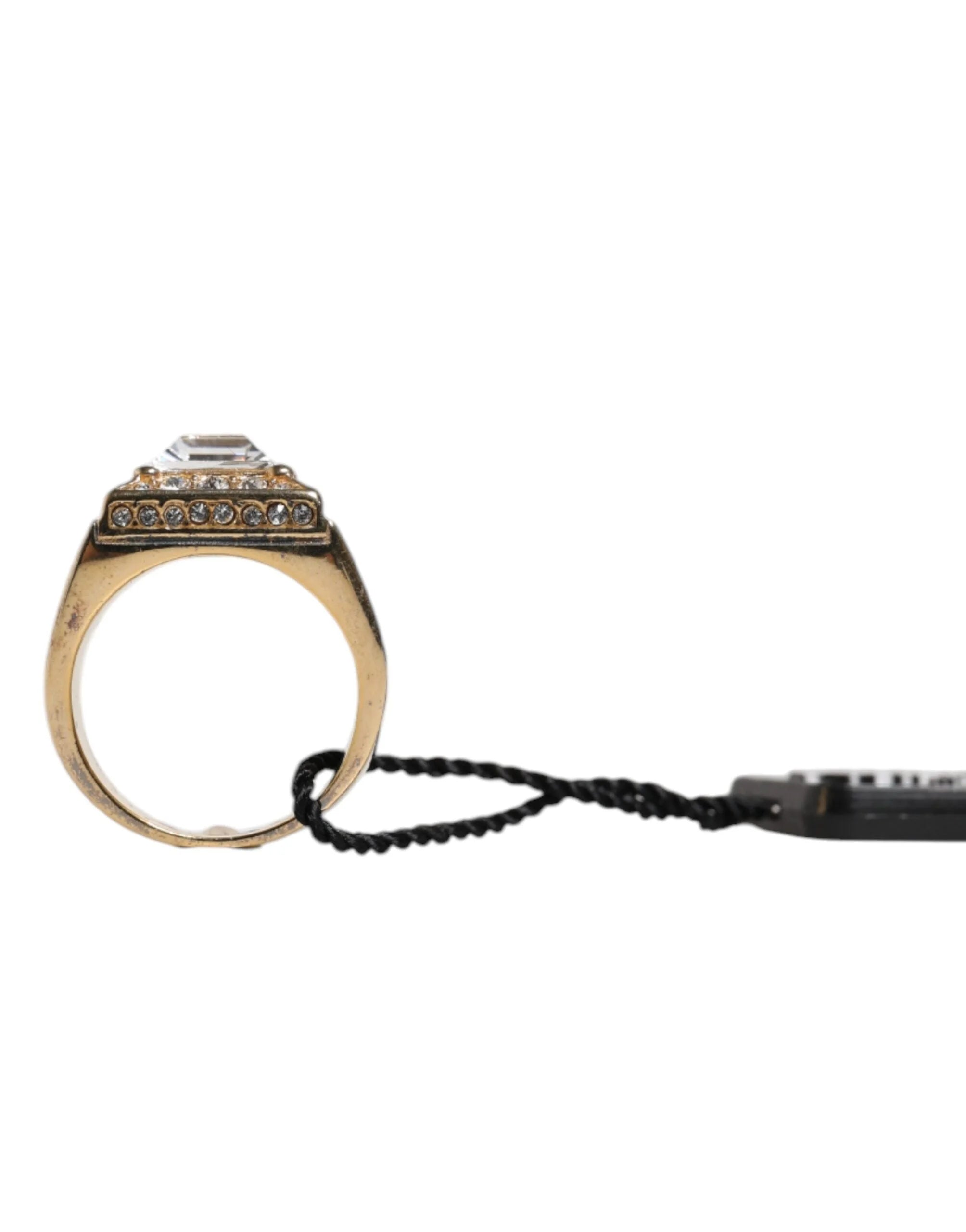 Dolce & Gabbana Gold Tone Sterling Silver 925 Crystals Ring - EU58 | US9