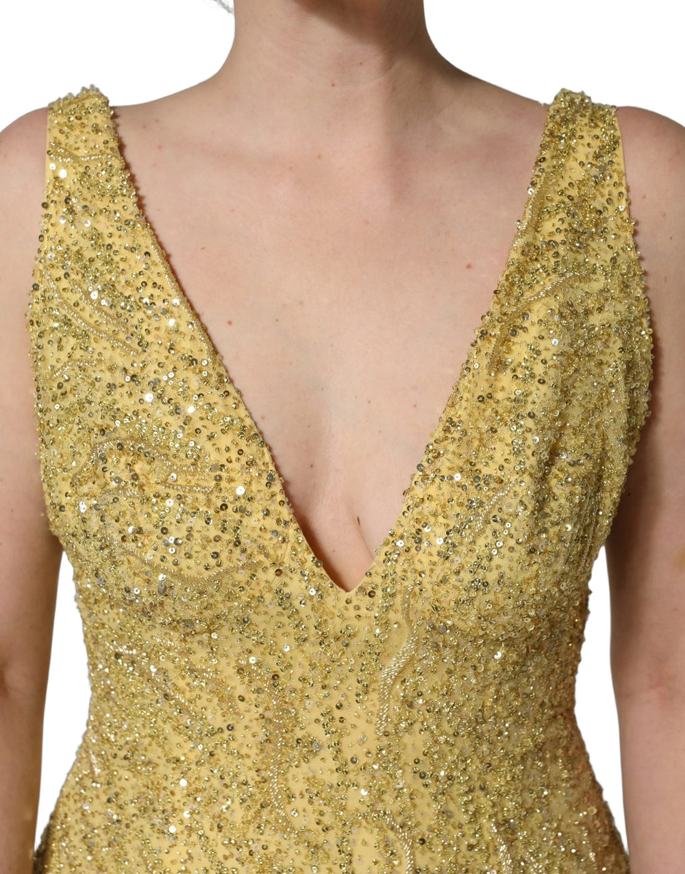 Dolce & Gabbana Gold V-neckline Mermaid Sequinned Gown Dress - IT40|S