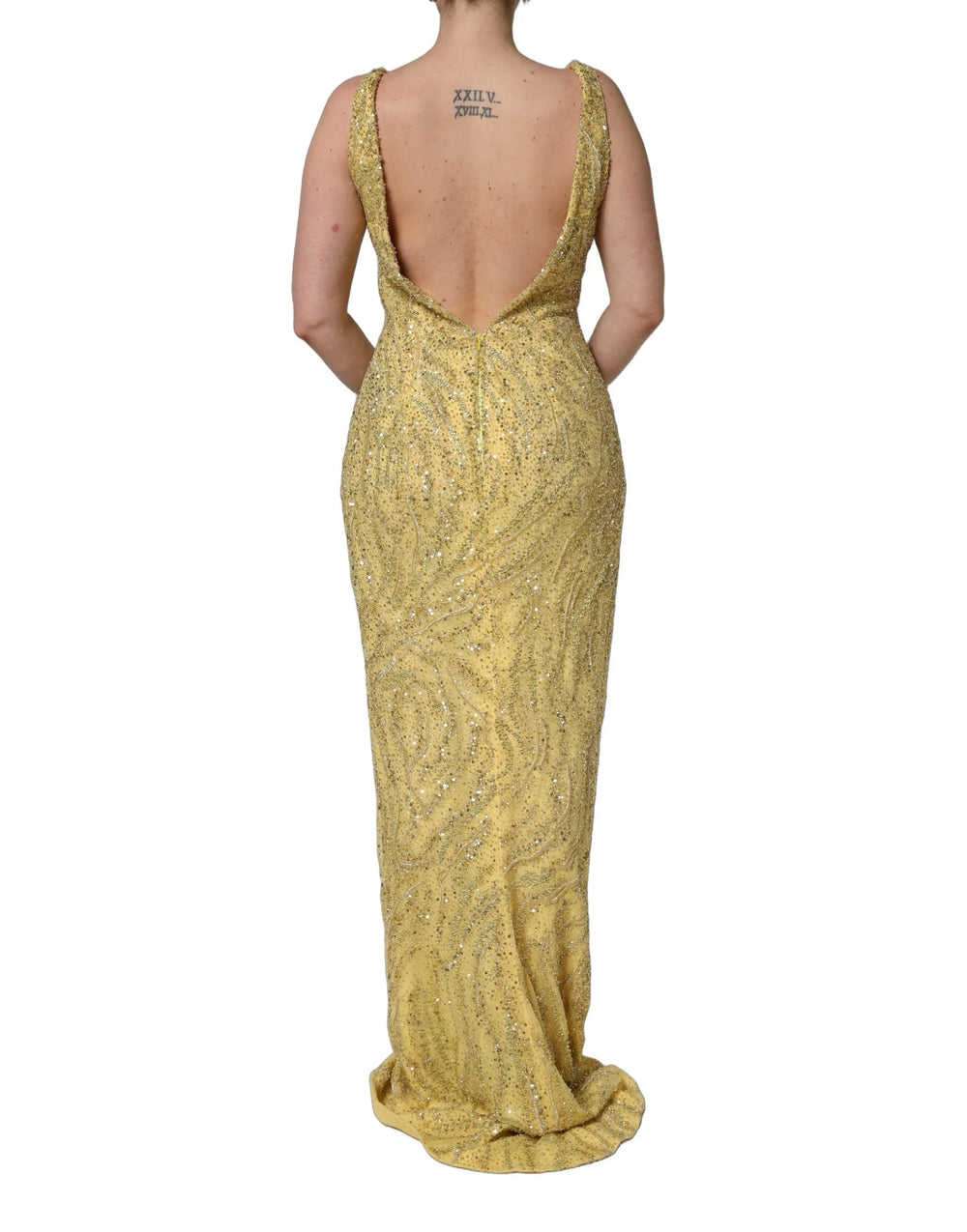 Dolce & Gabbana Gold V-neckline Mermaid Sequinned Gown Dress - IT40|S
