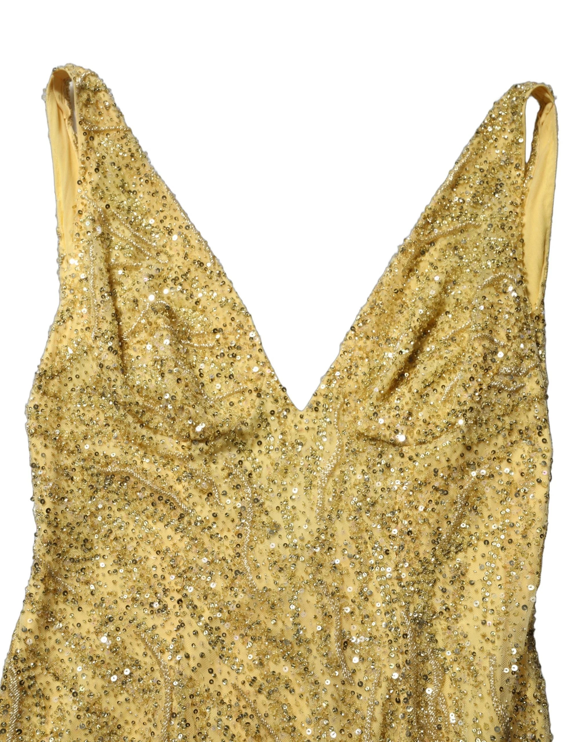 Dolce & Gabbana Gold V-neckline Mermaid Sequinned Gown Dress - IT40|S