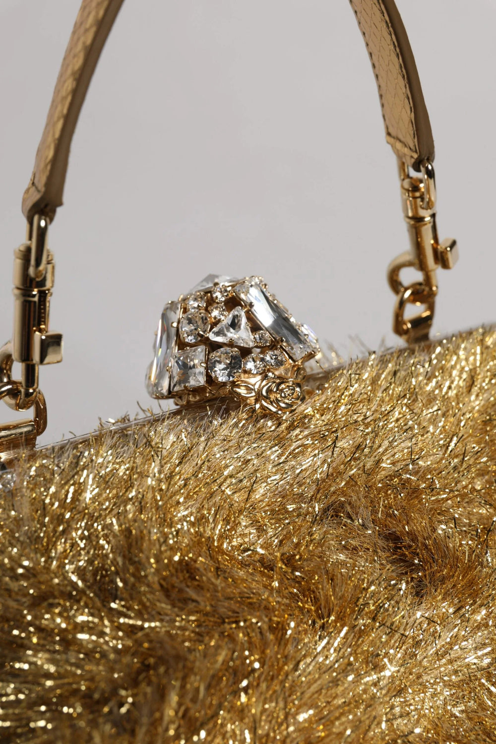 Dolce & Gabbana Gold Vanda Chain Strap Tinsel Crystal Evening Clutch Bag - Clutch Bags